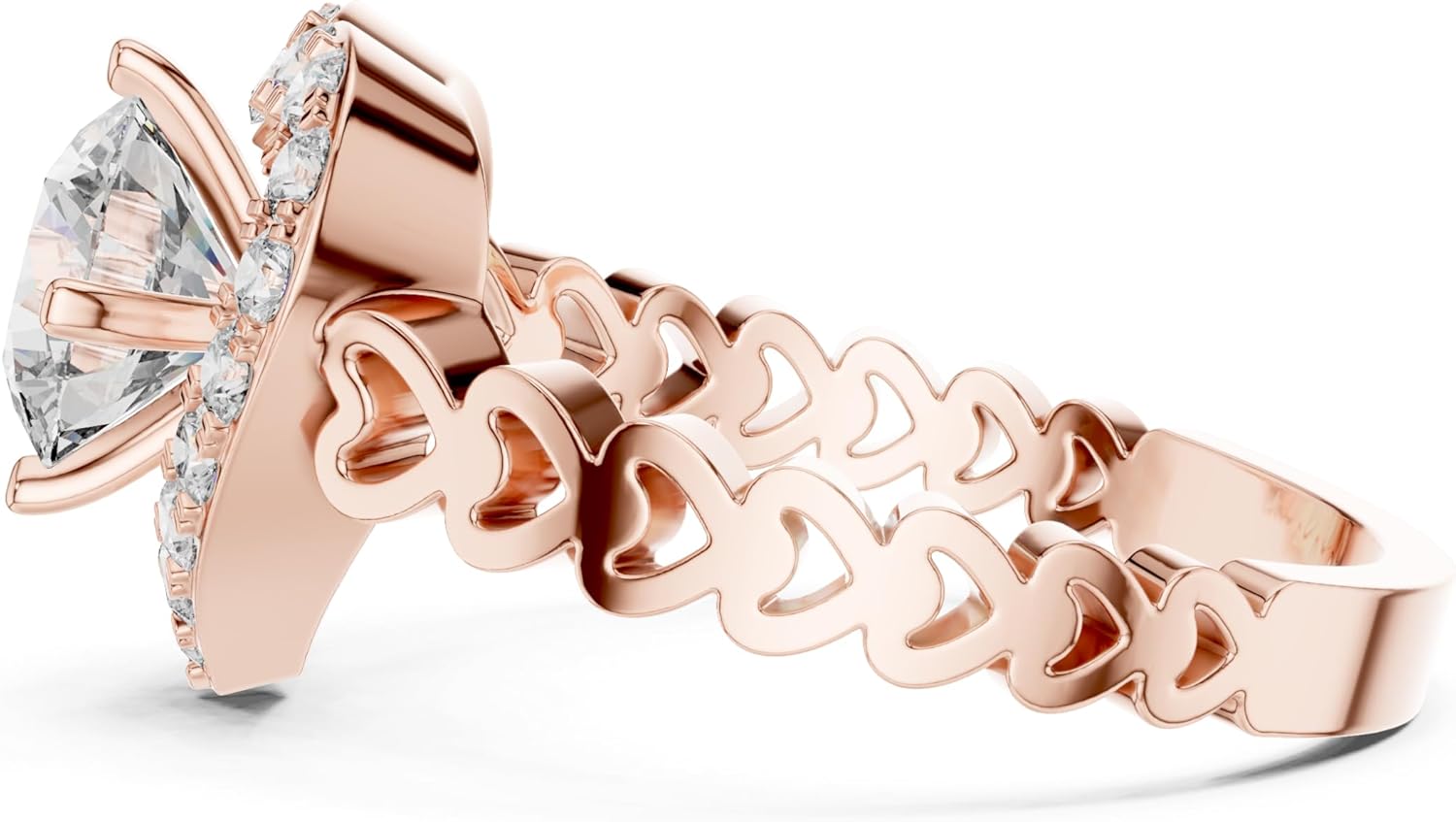 Heart Halo Engagement Ring With Round Cut Lab Grown Diamond Heart Link Chain Band With Pavé Setting Romantic Promise Ring For Women Bridal Wedding Ring Elegant Diamond Ring For Proposal Anniversary