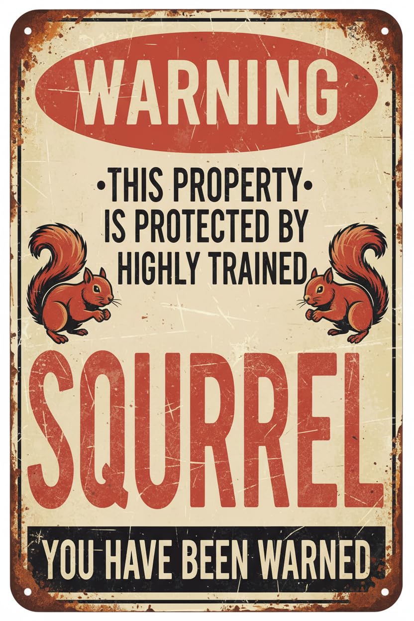 Vintage Metal Tin Sign Squirrel Sign Funny Metal Tin Sign Squirrel Gifts For Squirrel Lovers Beware Of Squirrel Decor For Yard Outside 8X12 Inch Custom Private Property Signs Outdoor