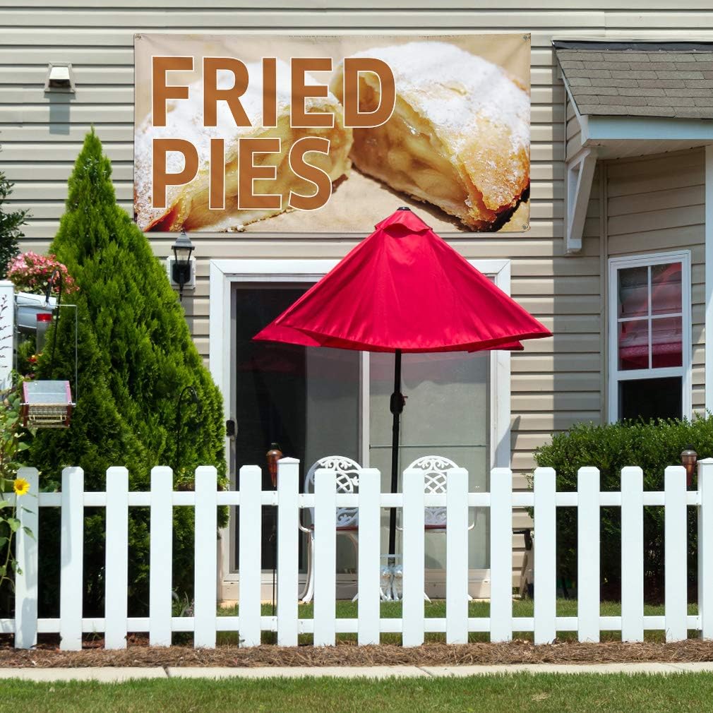 Vinyl Banner Multiple Sizes Fried Pies Outdoor Advertising Printing E Restaurant & Food Outdoor Weatherproof Industrial Yard Signs Brown 4 Grommets 16x40Inches