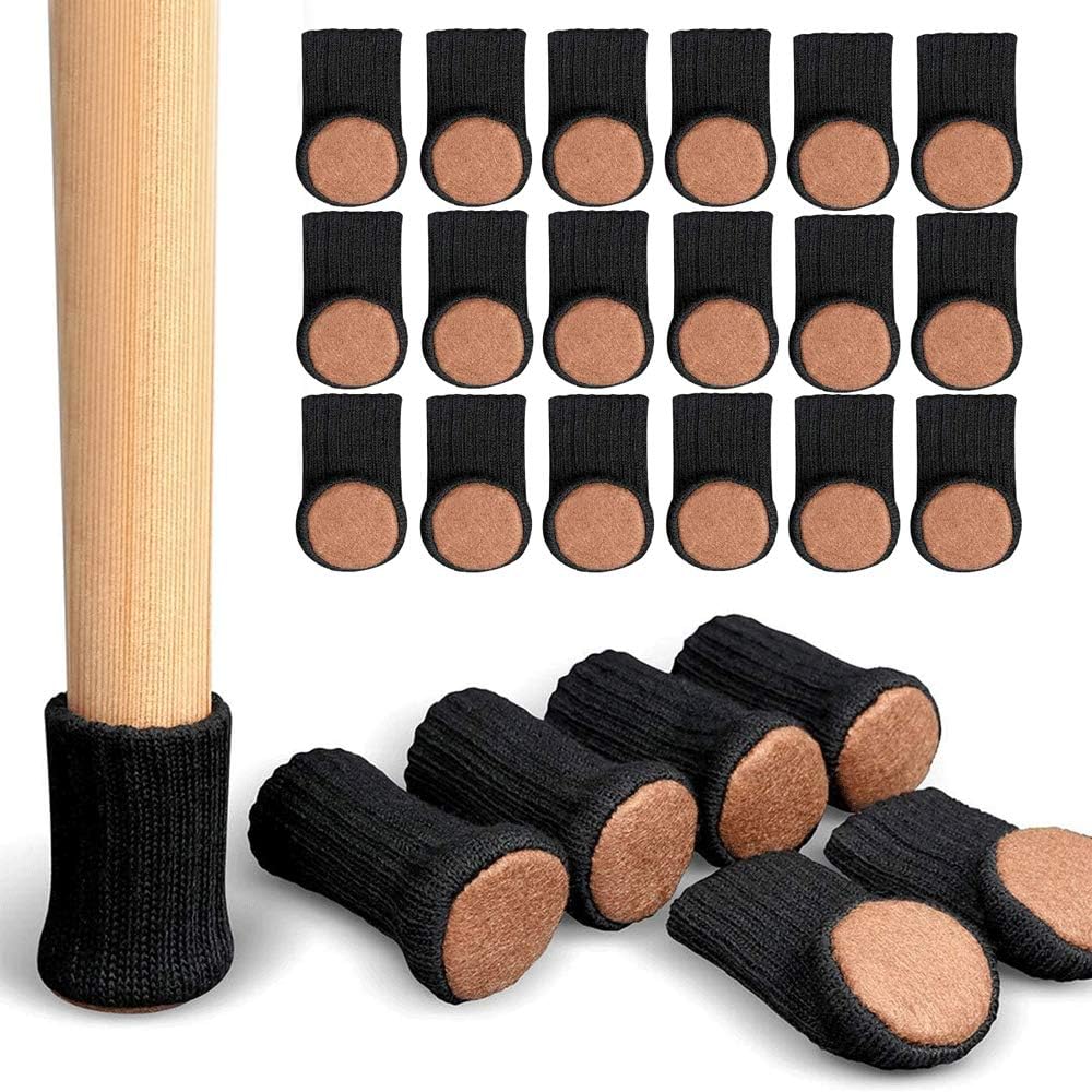 HizgoChair Leg Socks, Knitted Chair Legs Floor Protectors, Anti-Scratch Furniture Felt Pads for Hardwood Floors, Non-Slip Chair Leg caps Set, Fit Diameter from 1IN to 2IN - 24Pcs (Black)