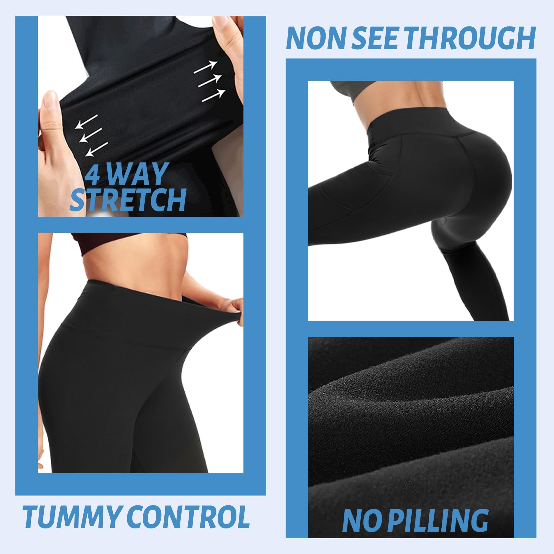 Sundwudu 5 Pack Leggings with Pockets for Women - Tummy Control High Waisted Soft Black Workout Yoga Pants: Small-Medium 2-2 Pockets-black*5