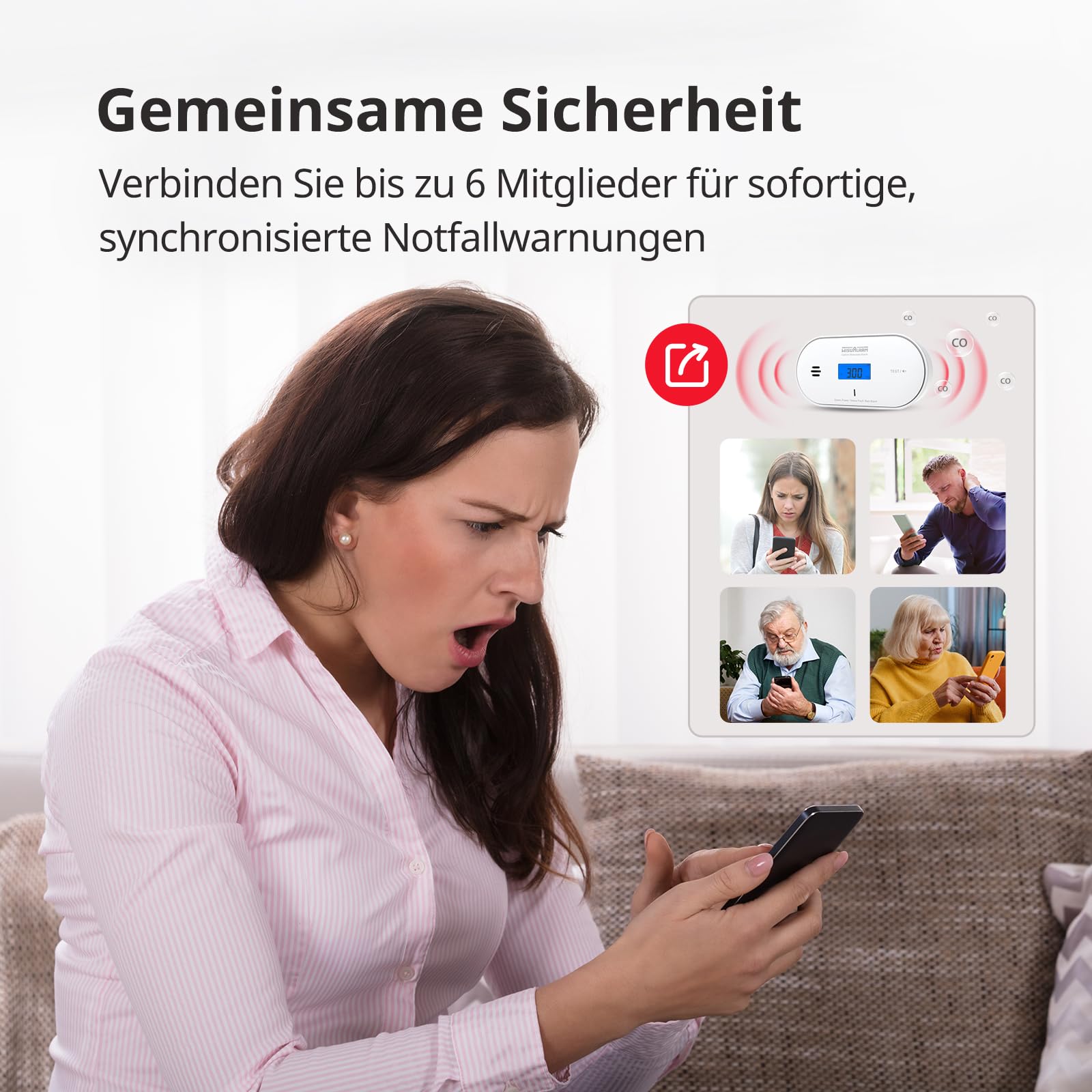 Wisualarm WLAN-Kohlenmonoxidmelder, 3-in-1-Alarm mit Feuchtigkeits- und Temperaturerkennung, LCD-Display, App-Benachrichtigung, CO-Alarm mit versiegelter Batterie, entspricht EN 50291