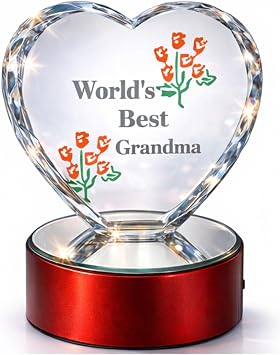 BANBERRY DESIGNS Grandma Gift Crystal Heart with LED Color-Changing Light Base Engraved Heart Keepsake for Grandma from Granddaughter or Grandson, Birthday Gift, Grandma Desk Decor