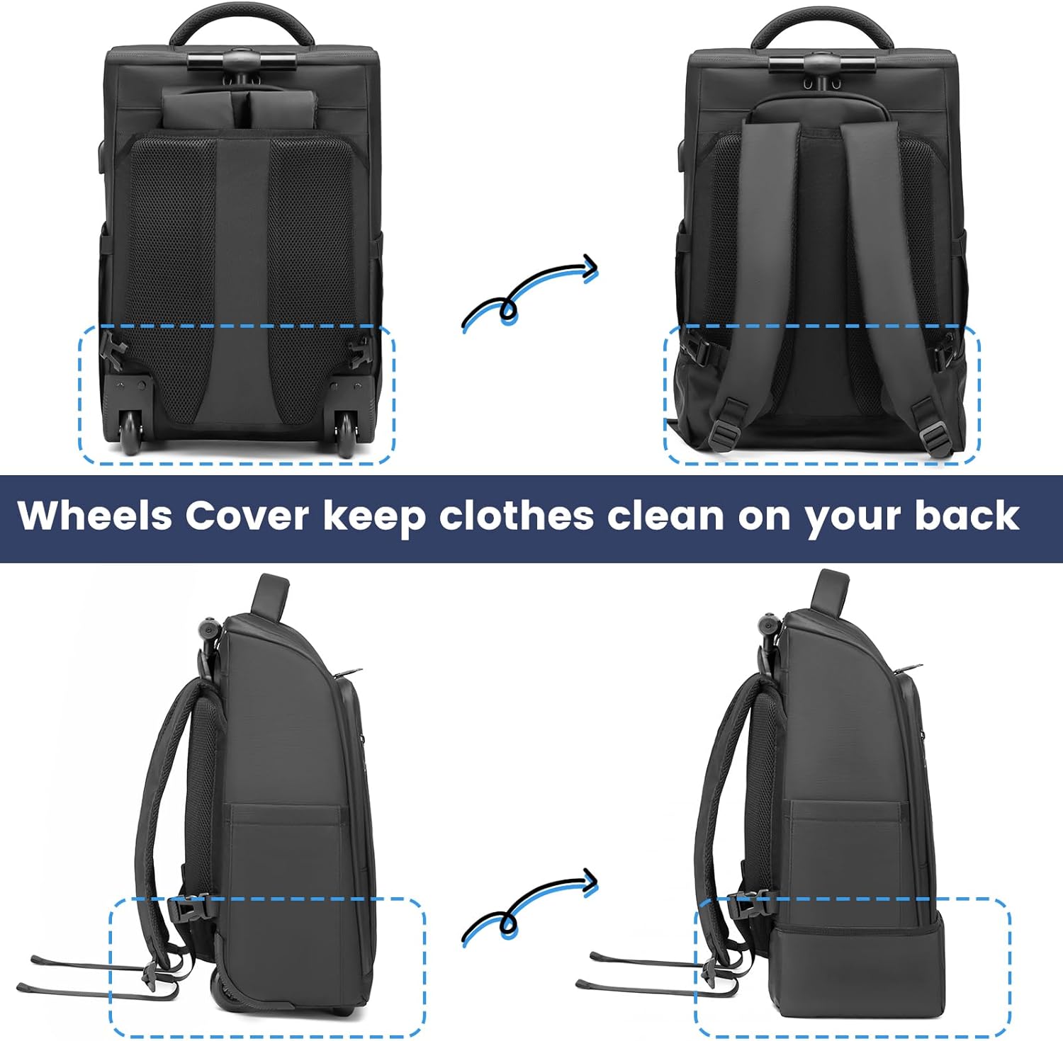 Rolling Backpack Waterproof Commuter Backpack with Wheels for Business, Laptop Compartment for 15.6-Inch Laptop, Wheeled Carry-On Bag for Adults