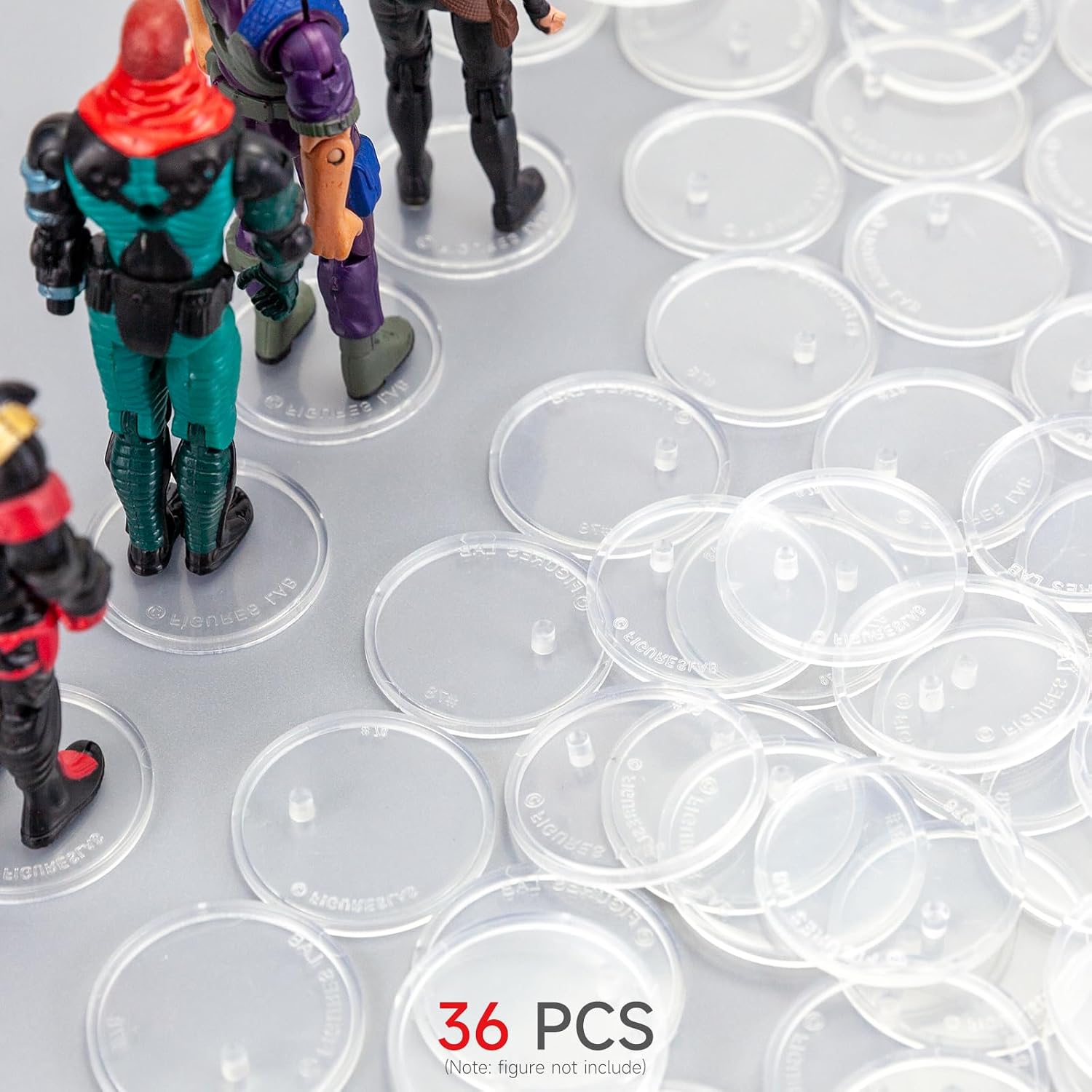 SIXPOINTS 36 Pieces Clear Round Figure Display Stand Base Compatible with 3.75” Vintage Star Wars Movie Action Figures toy, 37.5mm Wide Disc,3.6mm Peg Doll Model Support Stand…