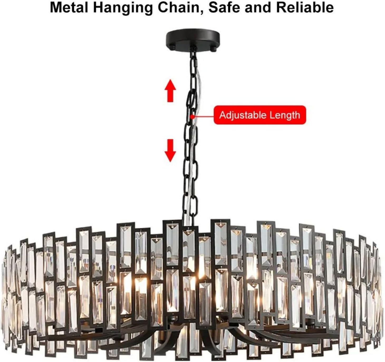 LOVEDIMA Crystal Chandeliers for Dining Room, Modern Geometric Chandelier Round 14-Light Pendant Ceiling Light Fixture with Adjustable Chain in Black