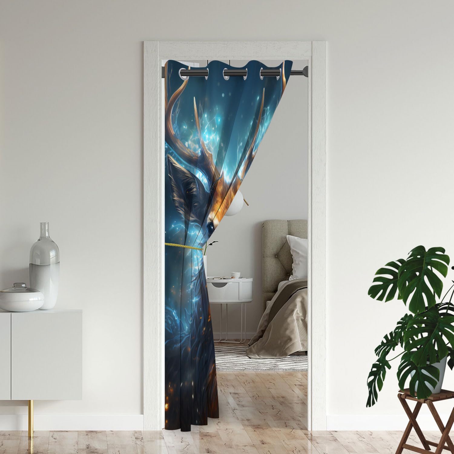 Magic Deer Door Curtains for Doorways, Nature Fantasy Forest Animal Elk Christmas Blackout Curtain for Kids Bedroom Closet, Grommet Thermal Insulated Privacy Door Drapes for Room Divider, 59