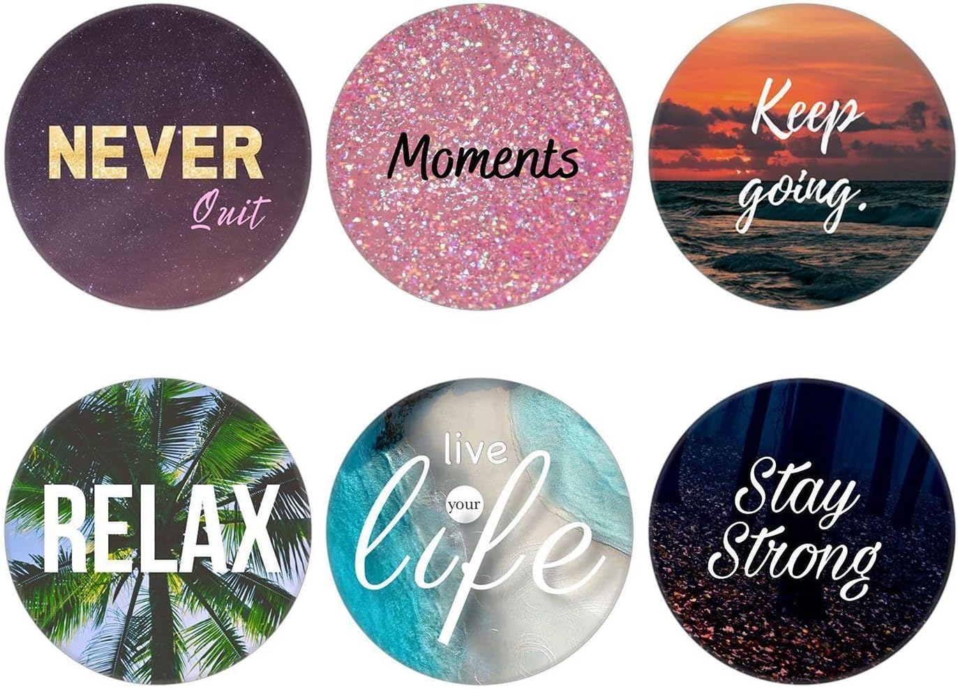6 Pack - Collapsible Cell Phone Grip for Smartphones,Mobile Expanding Cellphone Holder Kicktand for Phone and Case - Relax Keep Going Quote