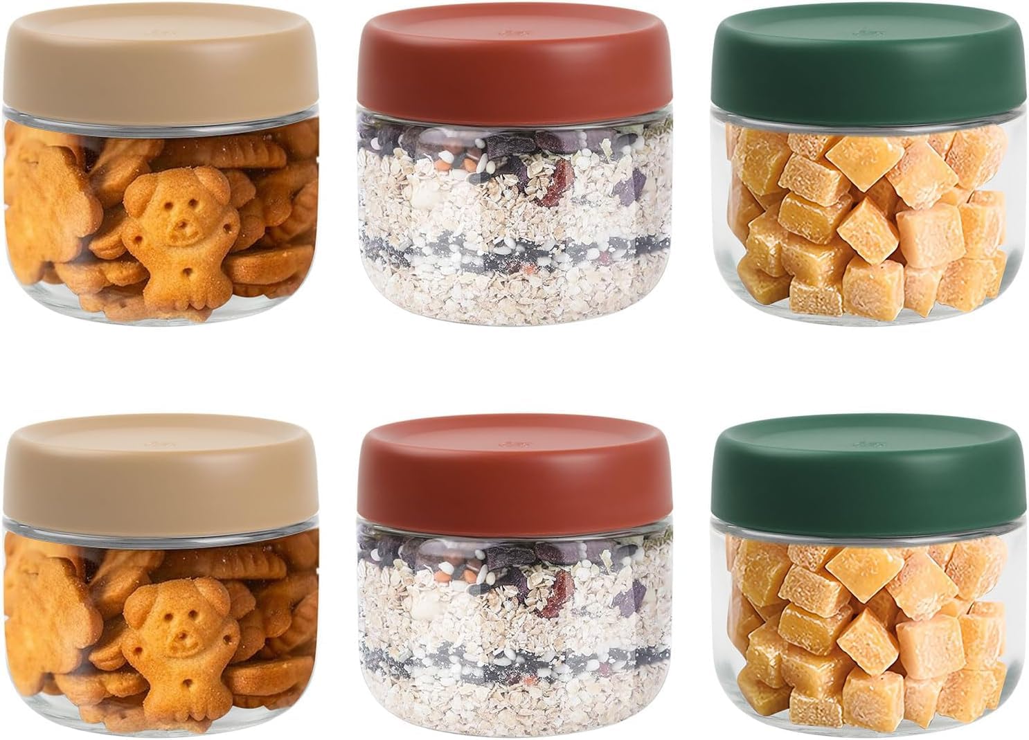 volumoon Pack of 6 280 ml Glass Jars with Lid, Storage Jars for Food, Small Storage Jars, Airtight, Round Storage Glass Containers, for Overnight Oats, Jam, Sauce, Spices (6 x 280 ml)