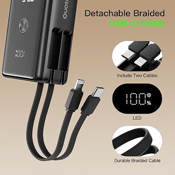 Nanotechnology Portable Charger 10000mAh with 2 Built-in Cables 45% Smaller