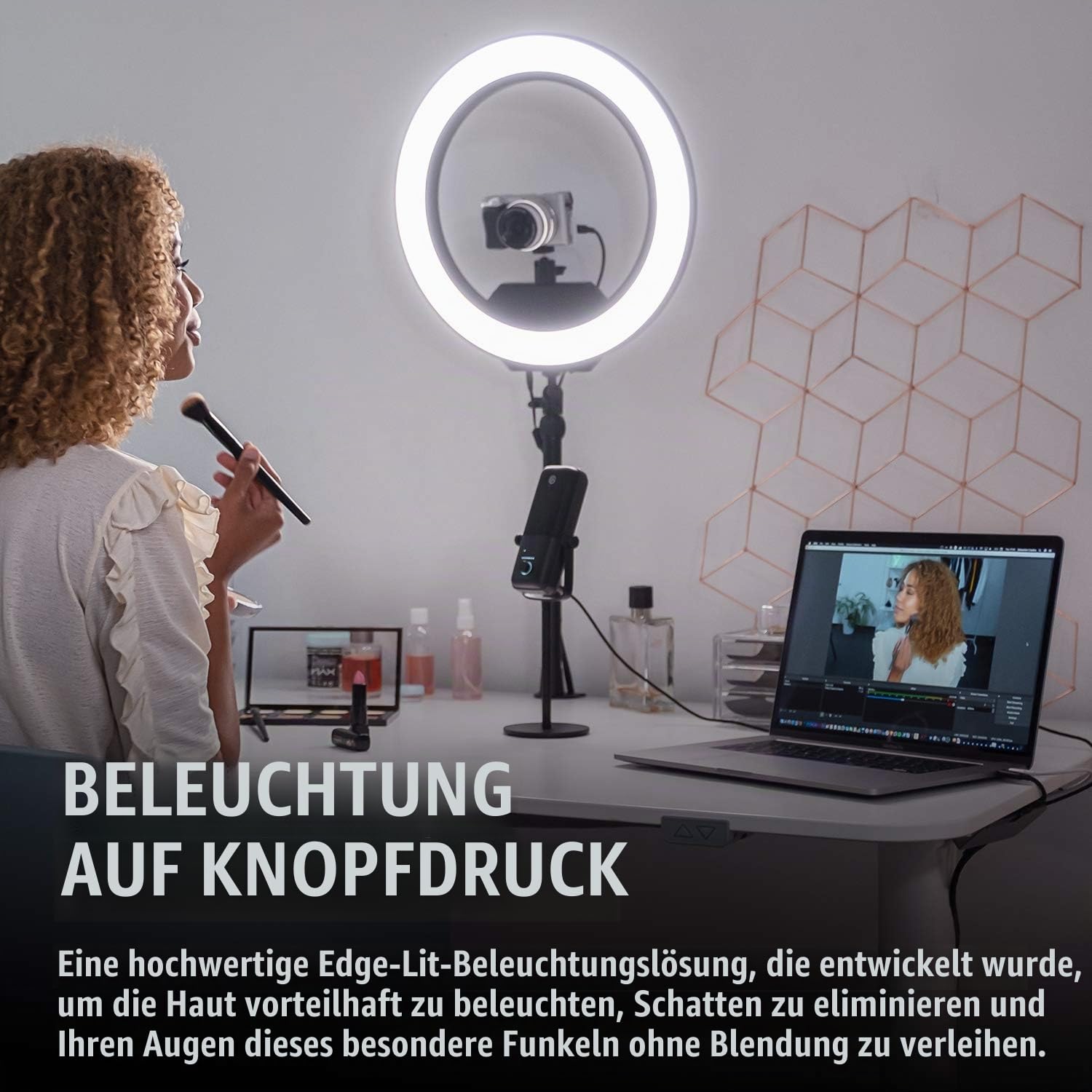Elgato Ring Light - Hochwertige Beleuchtung in 2500 Lumen mit Tischklemme und Kugelgelenk zum Streamen, TikTok, Instagram, Home Office, Temperatur und Helligkeit per App anpassbar auf Mac, PC, Android