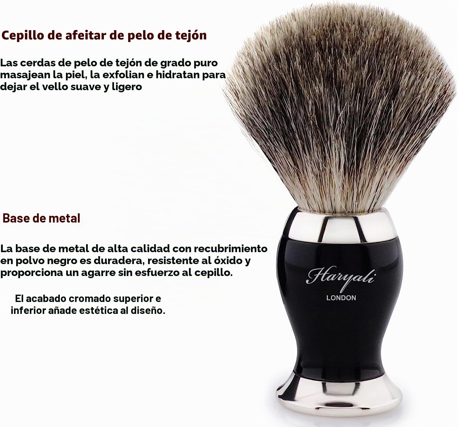 Haryali London Brocha de afeitar – Pelo de tejón puro – Cepillo de afeitar de lujo para hombres – Exfoliante Natural Cerdas – para hombres