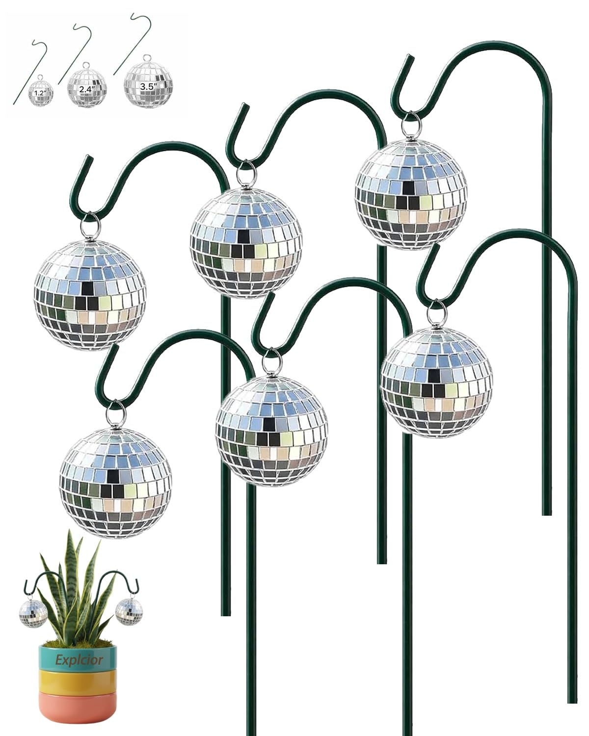 Explcior Disco Balls for Garden Mini Solar Disco Ball Garden Stakes Outdoor Silver Crackle Glass Mirror Ball Plant Bulb Waterproof Globe Stake Ornament for Patio Lawn Pathway Decorations(6pcs,3cm)