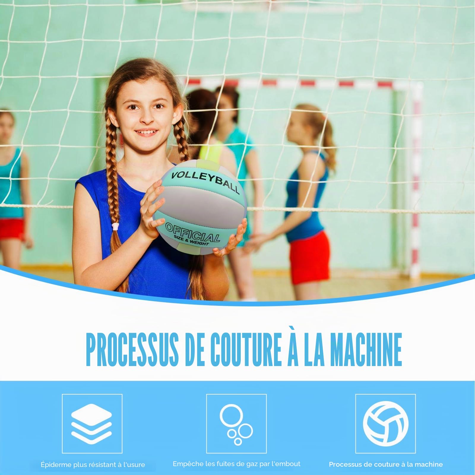 Volleyball: Taille officielle 5, ensemble de volleyball avec dispositif de gonflage, ballons de volleyball souples en PU, volleyball pour entraînement sportif intérieur et extérieur, jeu sur le sable
