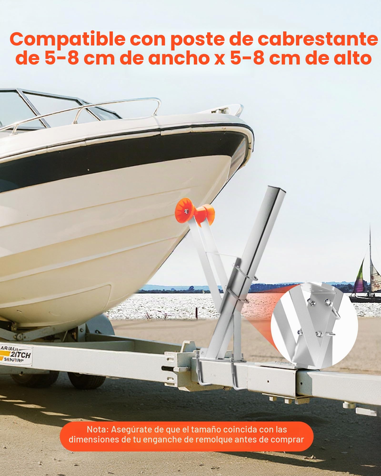 VEVOR Soporte para Cabrestante de Remolque de Barco, Compatible con Postes de Cabrestante de 50,8-76,2 mm, con Ruedas de TPU y Pernos en U para Motos Acuáticas, Veleros, Barcos de Pesca, Plata