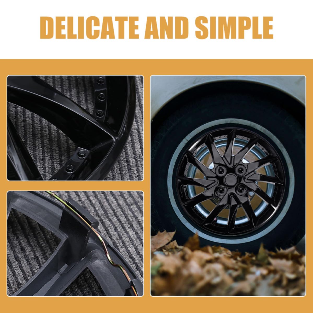 SOLUSTRE Copri Mozzo Auto 2 Pezzi per Cerchi da 14 Pollici in Plastica Nera Resistente All'usura Protezione Ruota Semplice e Stilosa per Copertura Volante Auto