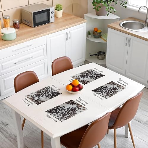 Miniatura 3 de Juego de 4 manteles individuales de piel de vaca marrón de 12 x 18 pulgadas, con estampado de vaca negra y blanca, tapetes de lugar de animales de