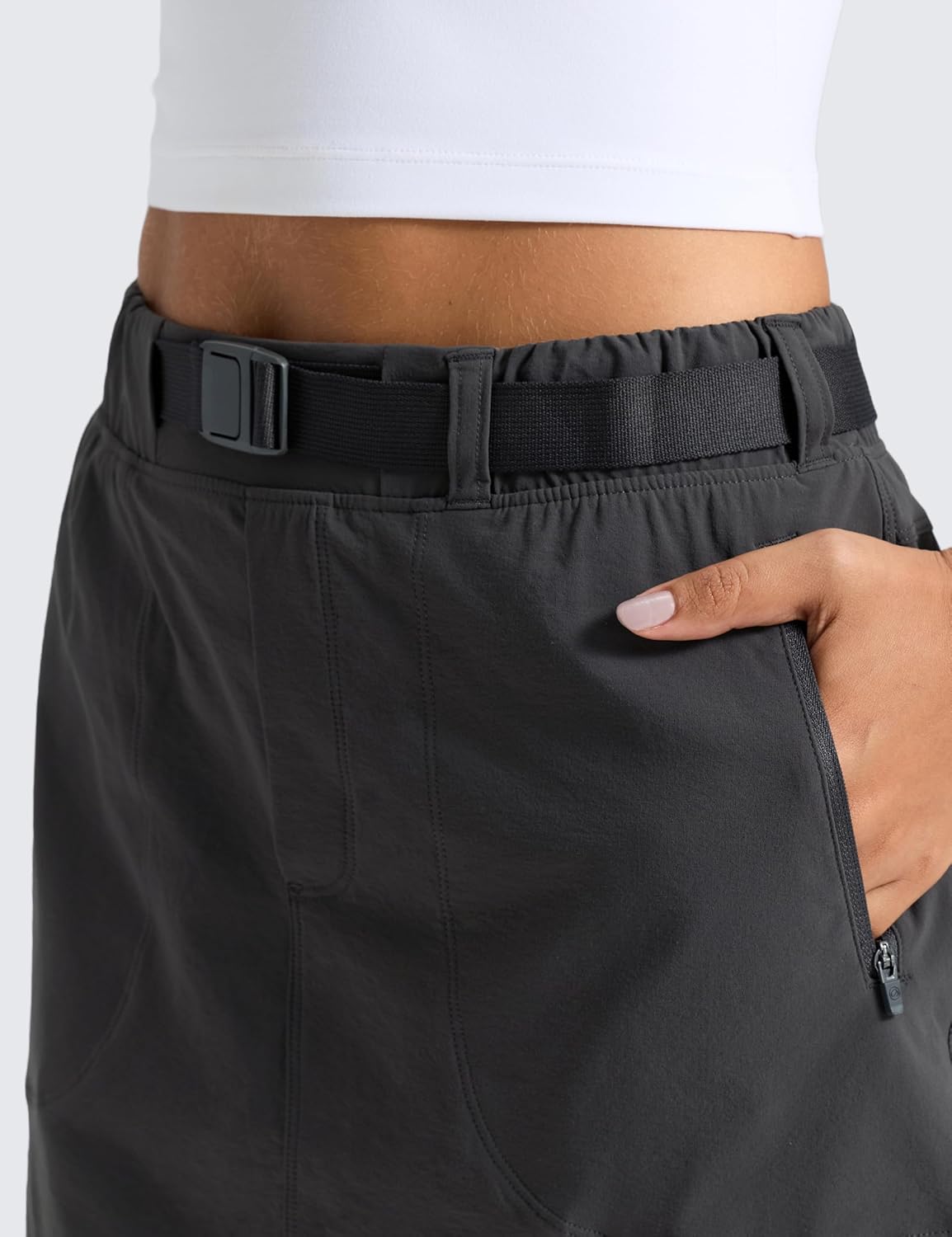 CRZ YOGA Stretch Adjustable Waist Hiking Skirts for Women - Mini Lined High Rise Quick Dry Casual Skorts with Zipper Pockets Ink Gray Small