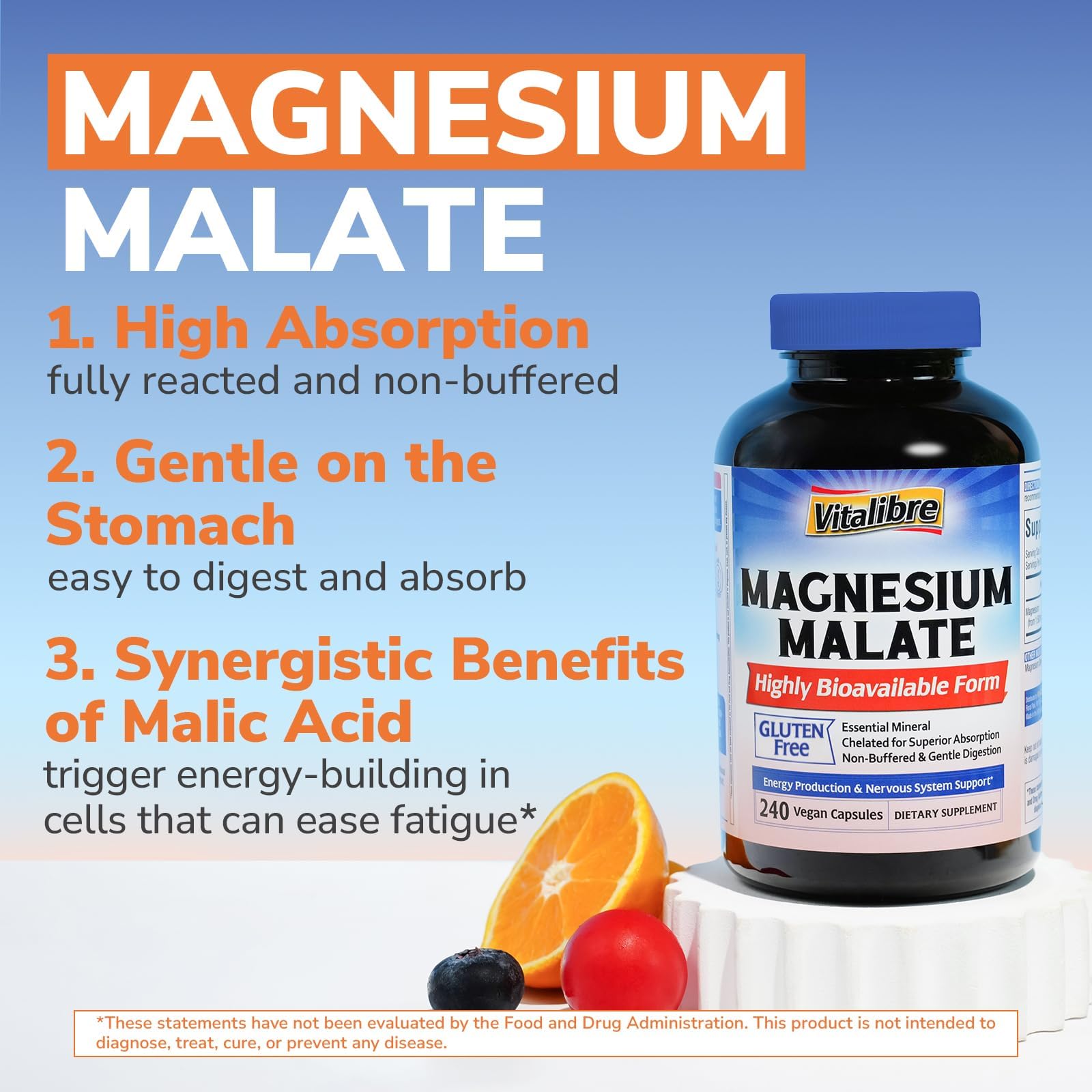 Vitalibre Magnesium Malate Capsules, Non GMO, Gluten Free, 240 Count — Amazon image 3