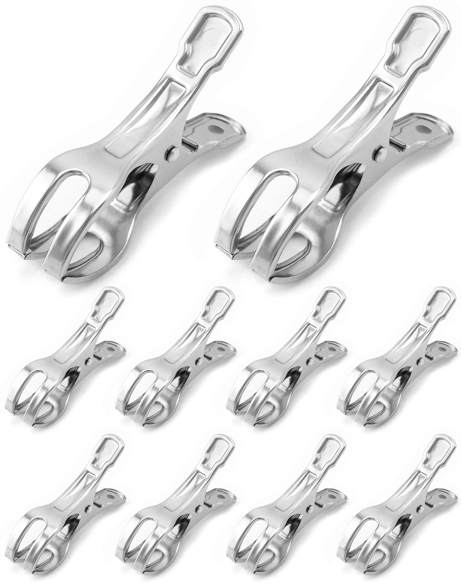 QWORK® 10 Pack Klipsy na ręczniki ze stali nierdzewnej Odporne na wiatr Duże klipsy sprężynowe do ręczników plażowych, ręczników kąpielowych, prześcieradeł i grubych ubrań (11 cm)