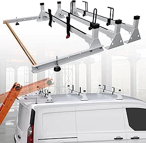 MELIPRON Van Roof Rack with Rear Roller for Ford Transit Connect 2014-On, Steel Ladder Rack for Cargo Van, 3 Crossbars, No-Drill Required