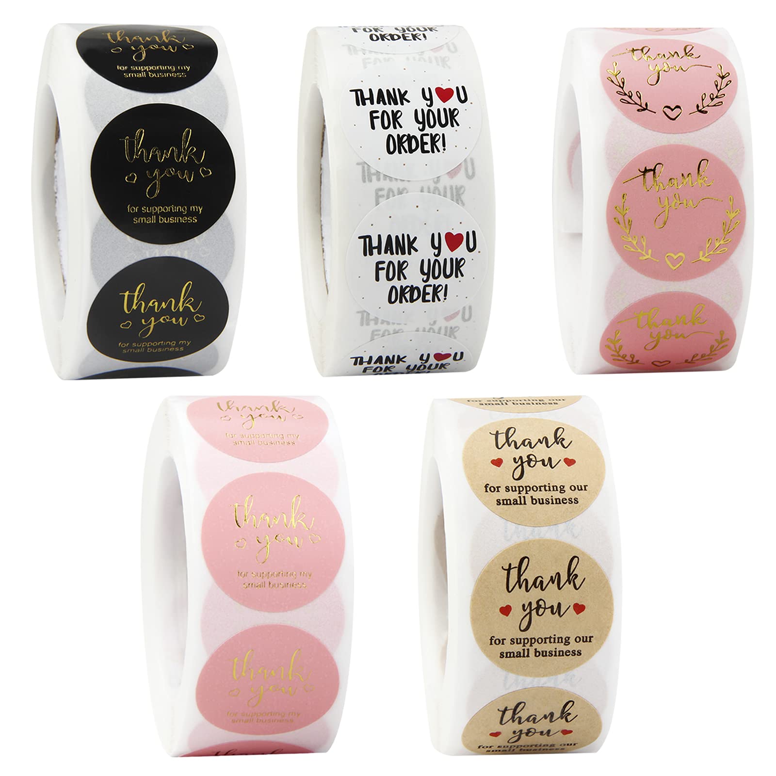Photo 1 of Thank You Stickers Small Business - 5 Rolls 2500 Pieces Thank You for Supporting My Small Business Stickers for Envelopes, Bubble Mailers and Gift Bags Packaging , 1 Inch?500 Pieces Each Roll