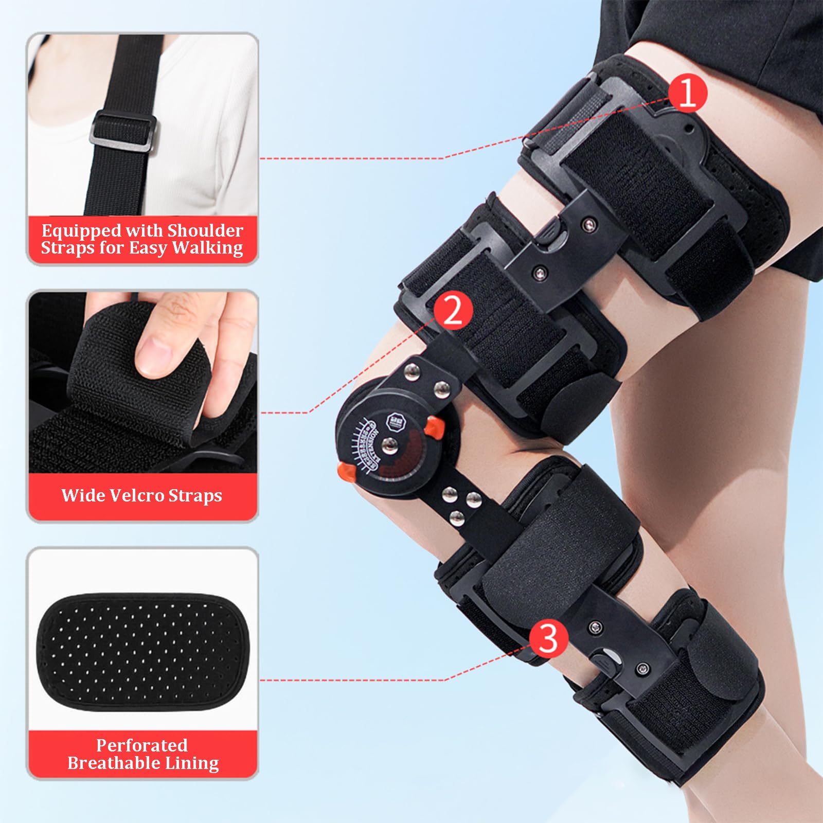 Rodillera de Descarga, Rodillera de Inmovilización de Rodilla Ajustable de Aleación con Funda Interior Transpirable, Rodillera Profesional para Pierna