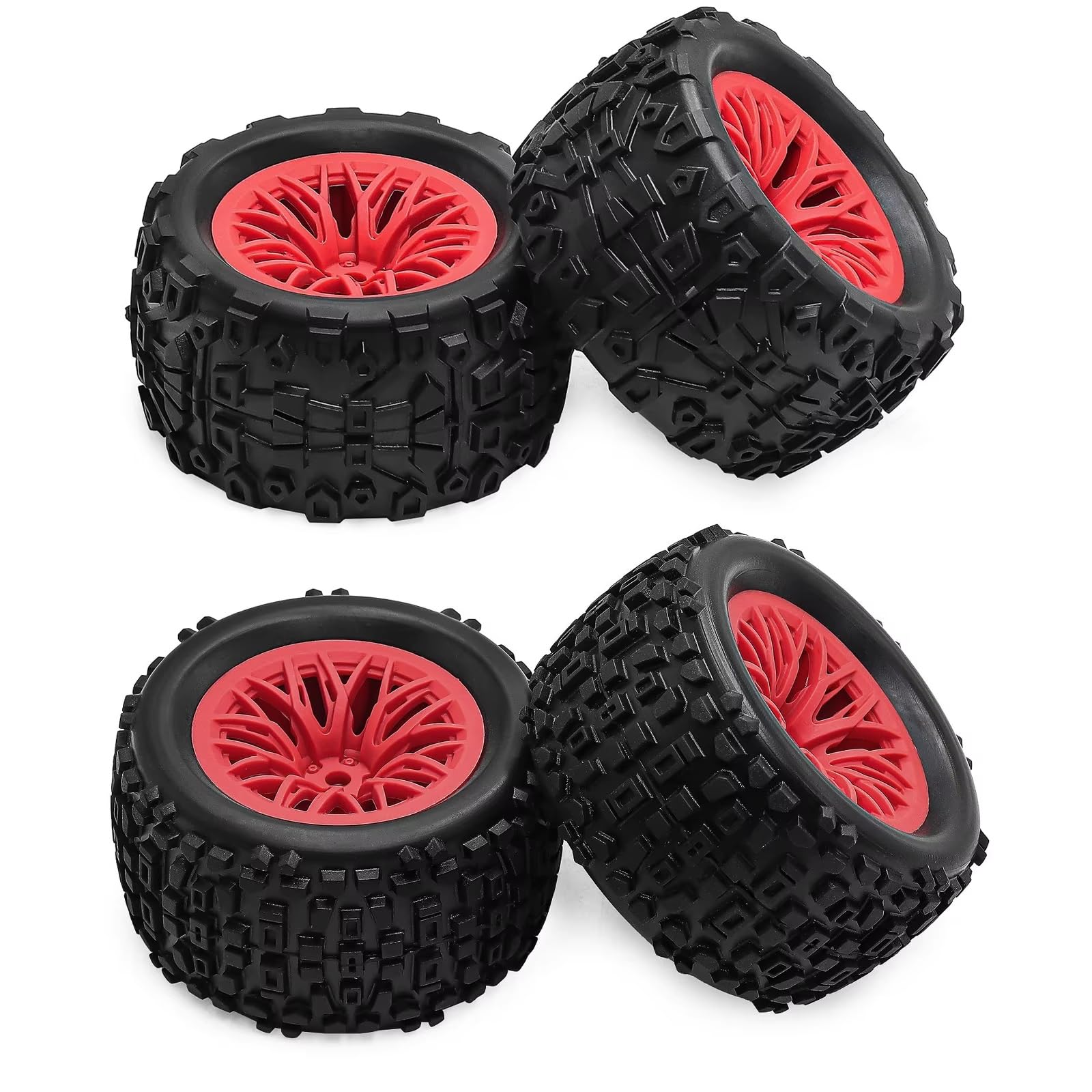 Ruote Pneumatici Riparazione Per Arrma Per Granite Per Grom 1/18 | Set Pneumatici e Ruote RC Car con Mozzo Esagonale 12mm Prestazioni Leggere e Uso Fuoristrada Robusto(Red,B)