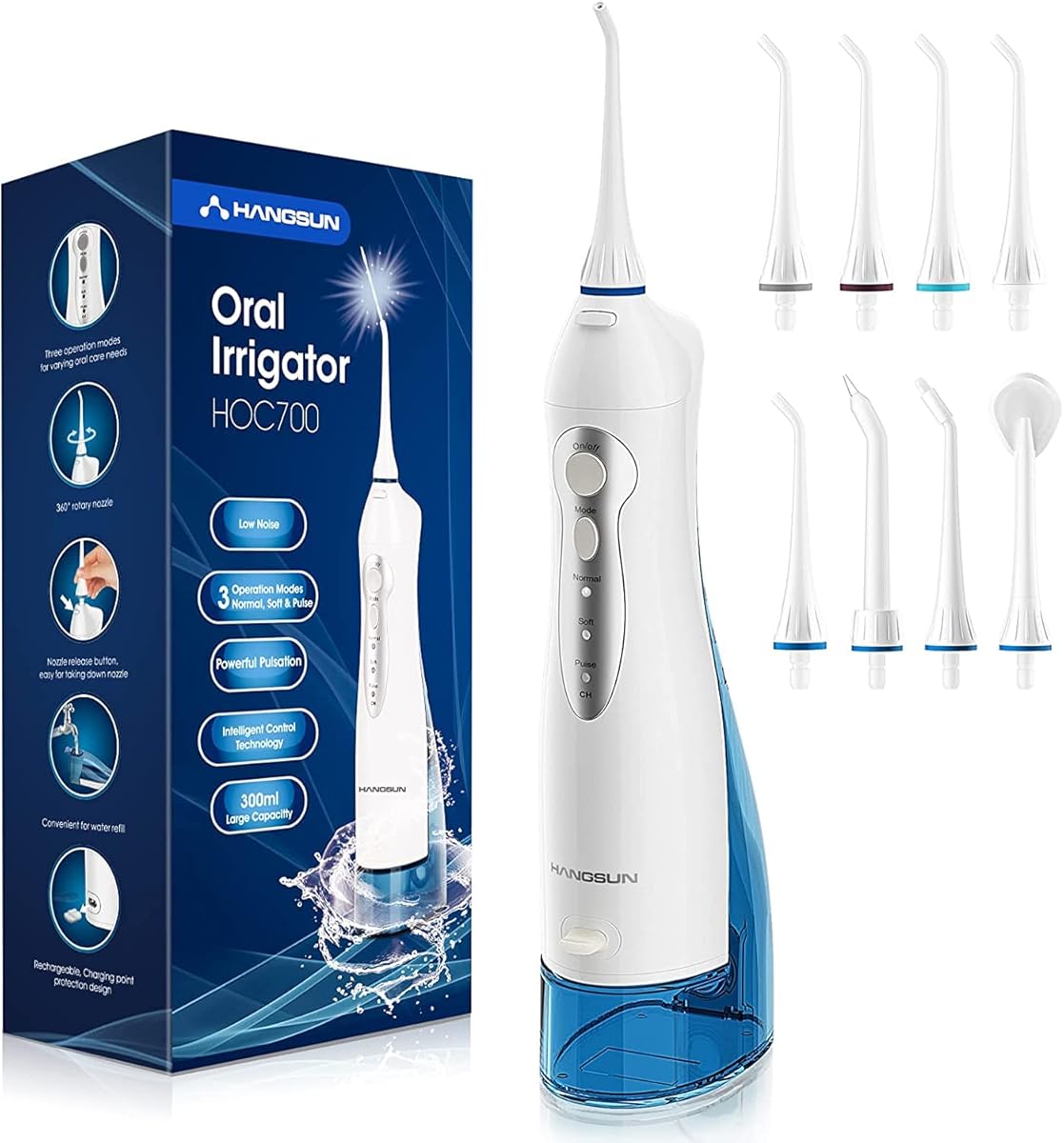 Water Flossers for Teeth Cordless Rechargeable Dental Oral Irrigator Water Jet for Teeth Braces Care with 8 Jet Tips for Travel and Home Use (White)