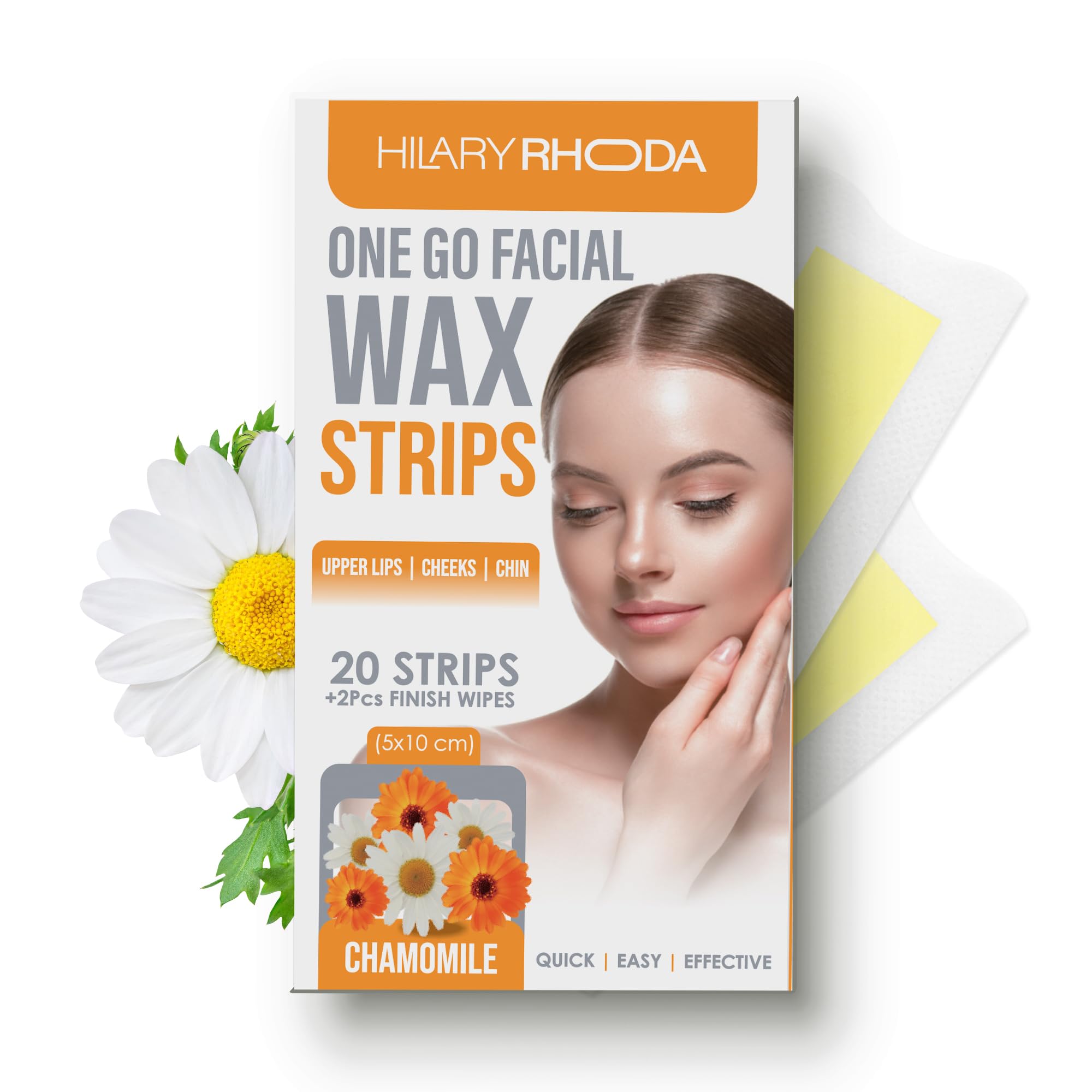 Hilary Rhoda Women One Go Facial Wax Strips | Chamomile Extract | Ready-to-Use for Upper Lip, Chin & Cheeks | Hair Removal Strips with 2 Wipes | Painless, Quick & Gentle Waxing | 20 Strips-image-7