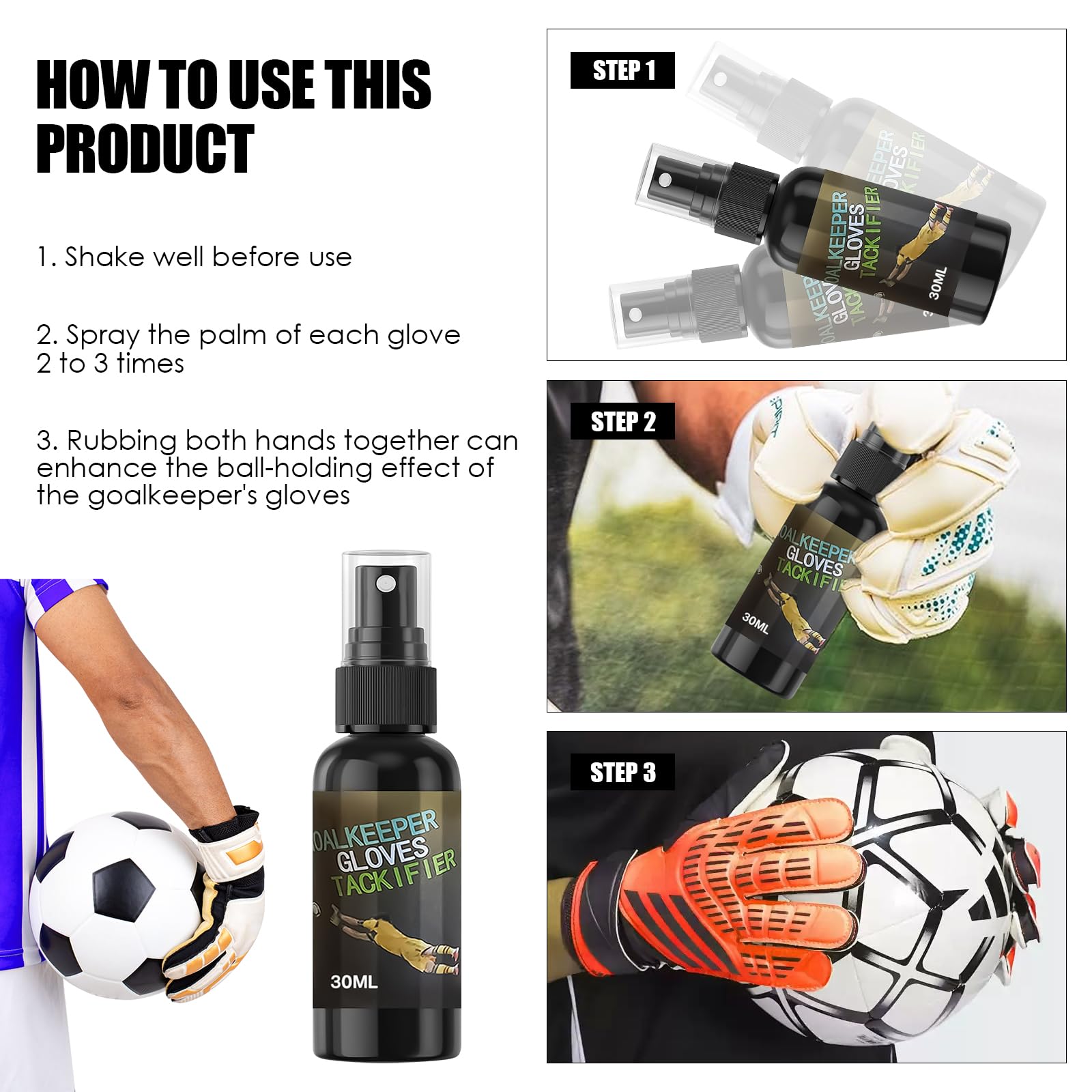 Byffoer Grip Spray rękawice bramkarskie, klej do rękawic bramkarskich Goalkeeper Gloves, antypoślizgowy spray, klej do rękawic bramkarskich, poprawia przyczepność rękawic