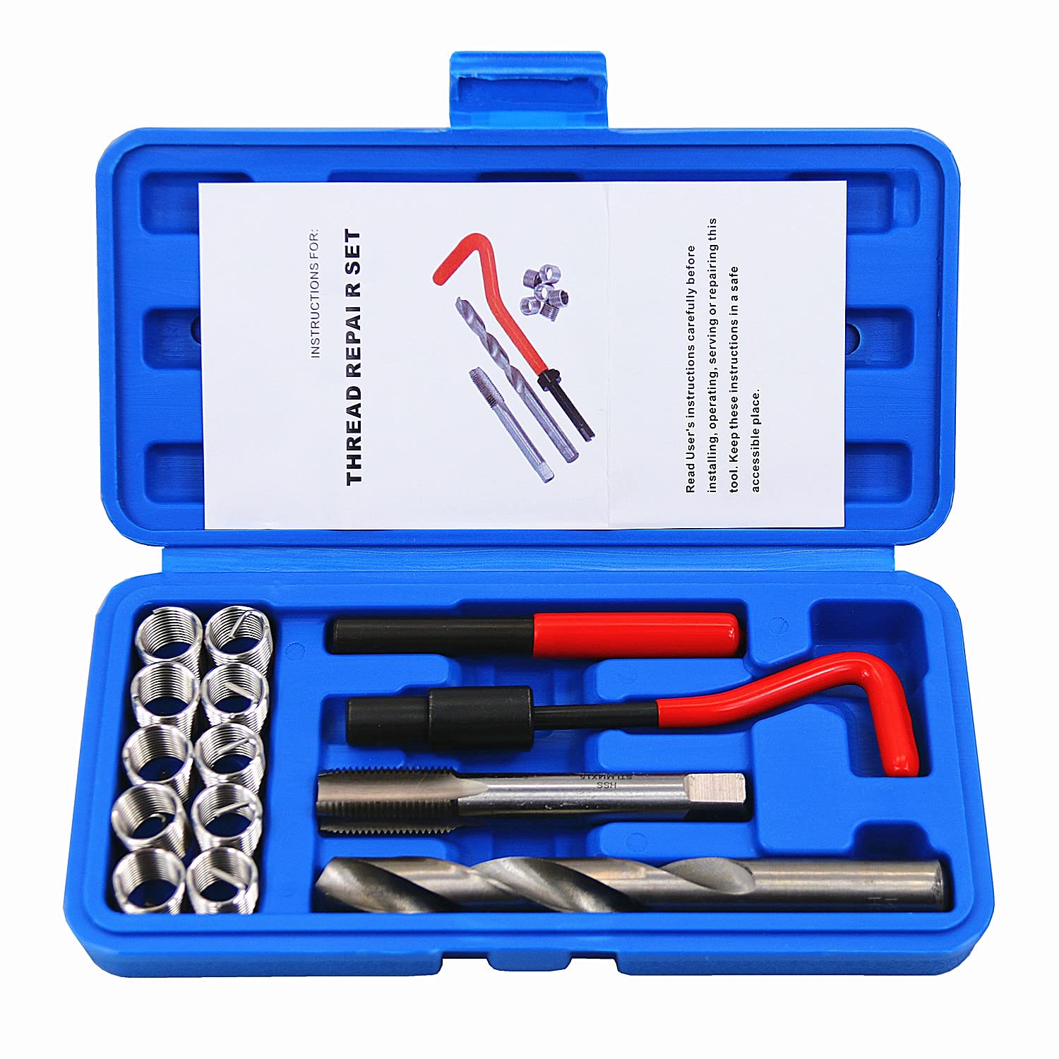 14 pezzi kit di riparazione filettatura trapano Helicoil kit di riparazione manuale compatibile per riparazione auto, dimensioni: M14 x 1,5