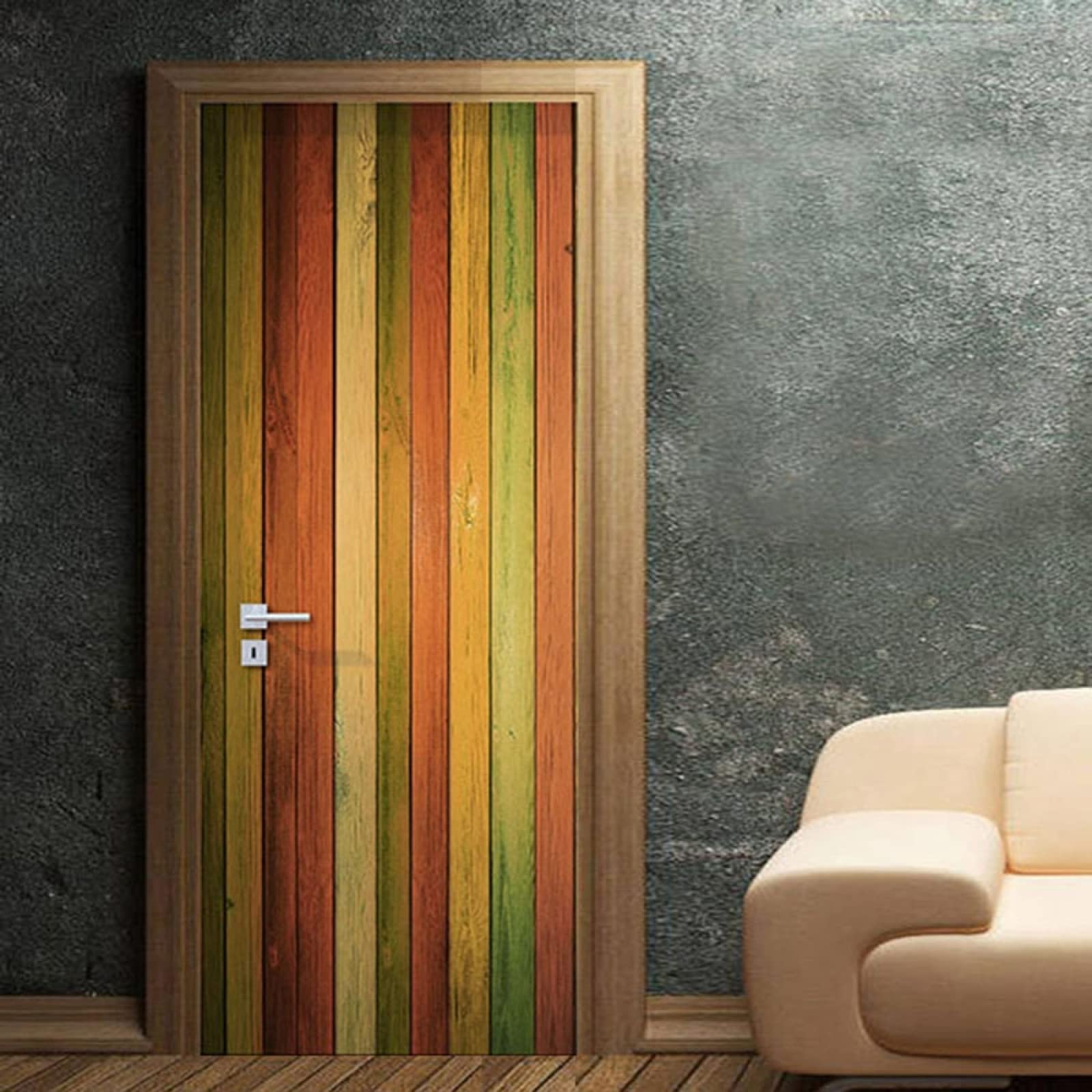 Papier peint 3D mural grain de bois autocollant décoration porte miroir
