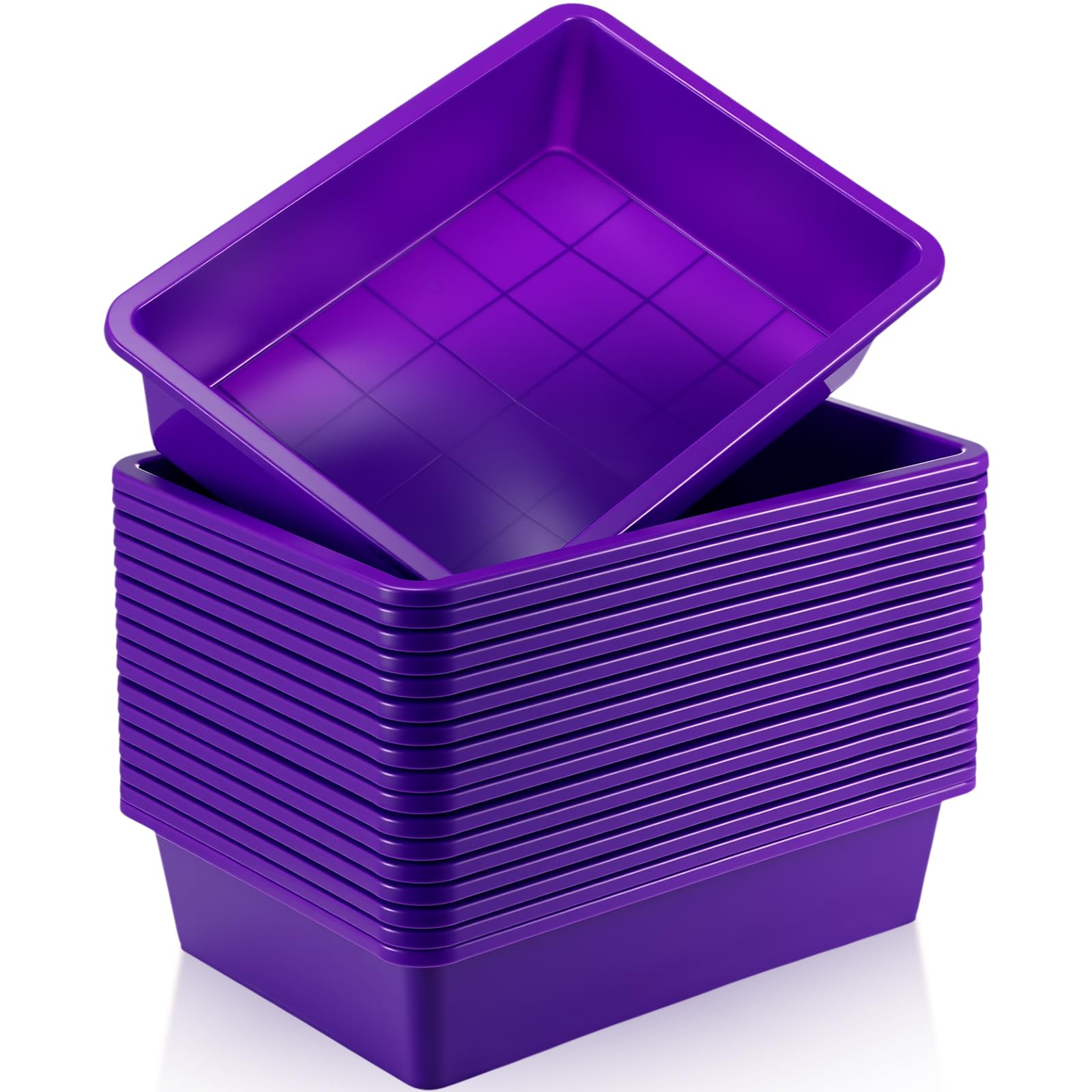 Photo 1 of Hoteam 18 Pcs Flat Storage Organizer Bins Letter Size Paper Tray Classroom Storage Plastic Art Trays Classroom Pencil Organizer Baskets for School Office Teacher Book Organization(Purple)