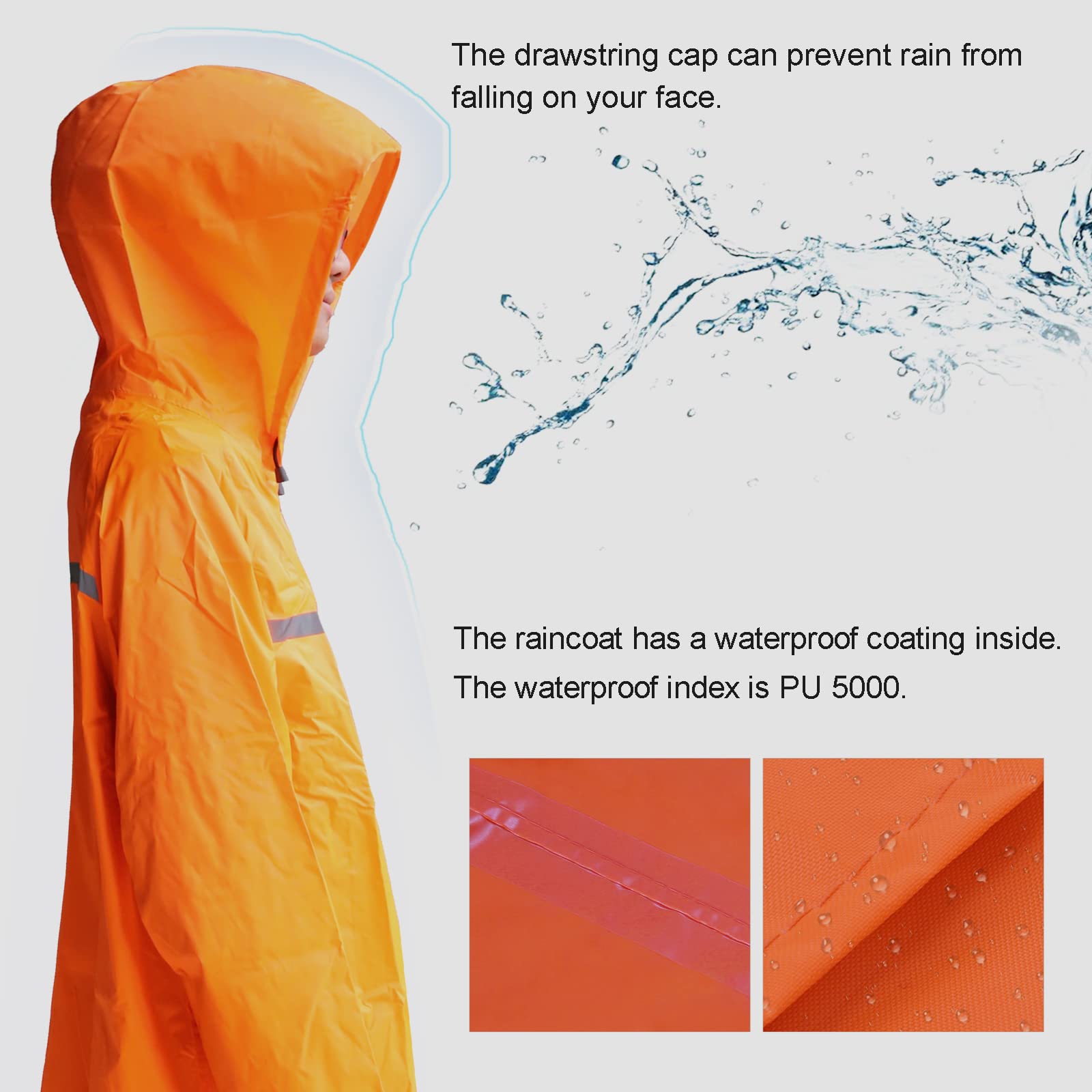 Regenmantel 100% Wasserdicht, der Extra Lange Regenschutz mit Taschen/Reflexstreifen/Kordelzughauben/Reißverschluss/Knopf, 3 Farben, 3 Größen