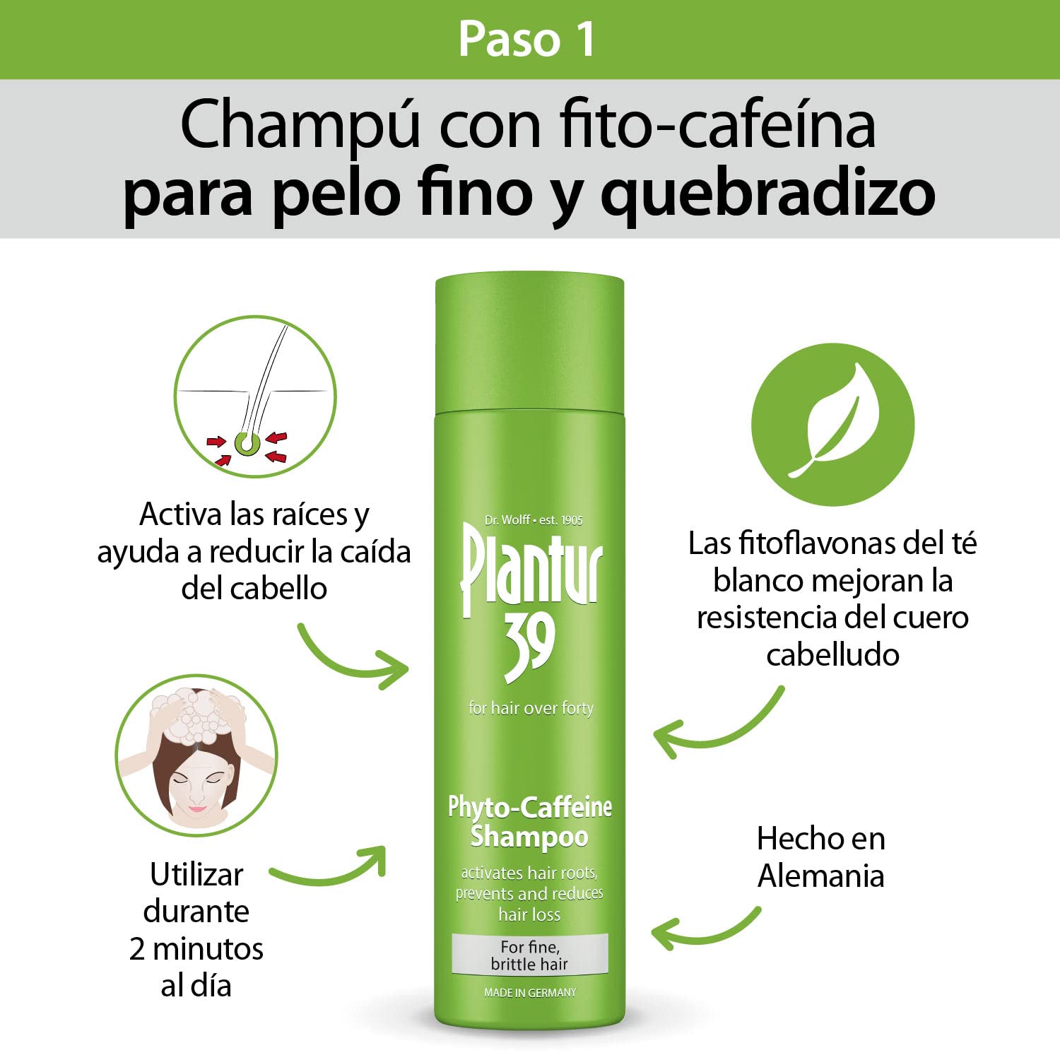 Plantur 39 Phyto Caffeine Shampoo y Conditioner I Champú Mujer con Cafeína 250 ml y Acondicionador 150 ml | Evita y Reduce la Anticaida Cabello | Para la Caida del Cabello Delgado y Frágil