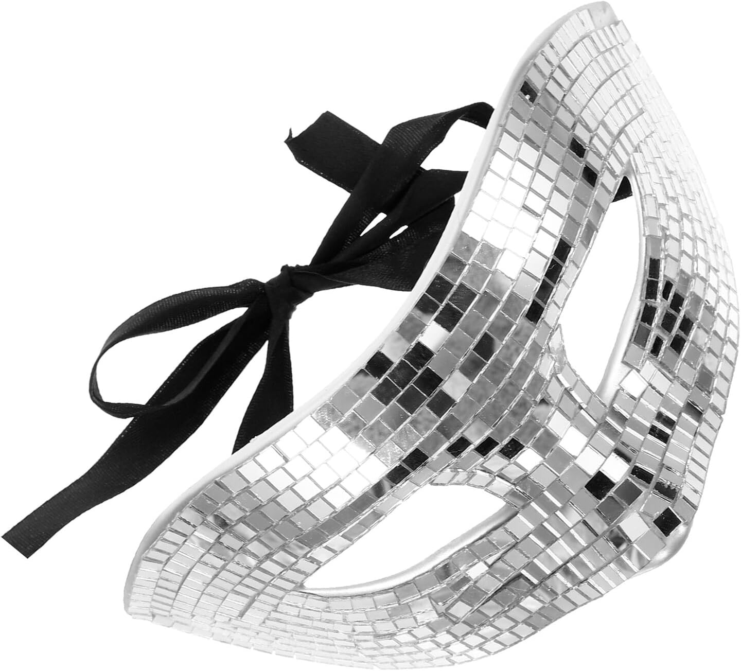 Silver Sequin Mirror Mask Cosplay Party Mask for Women Half Face Prop Reflective Decorative for Carnival Halloween Party