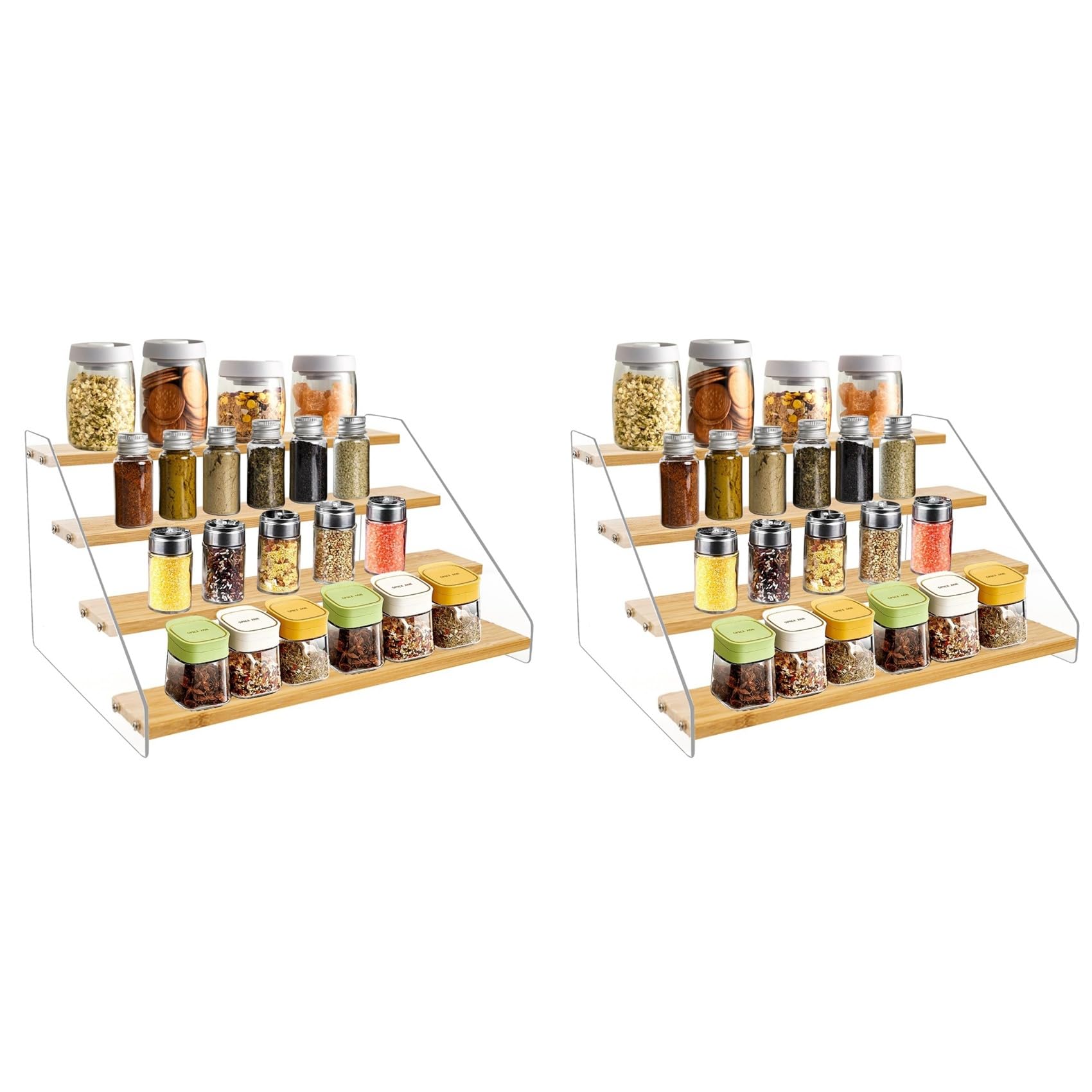 Hndhbfgrt 2pcs 12In Spice Rack Organizer for Cabinet - Wooden 4Tier Display Stand -Space Saving Display Shelf Riser