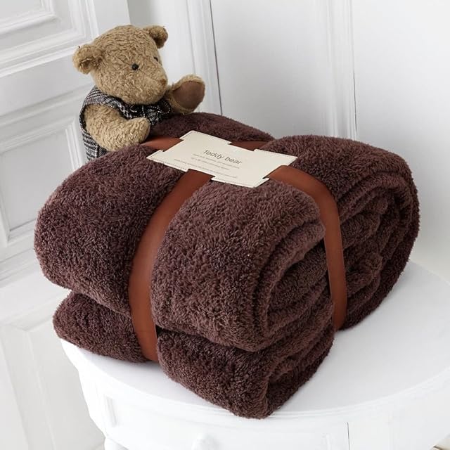 Comfort Collections Chocolate Teddy Fleece Throw Blanket Mink Sofa Bed Luxury Soft King Warm Large 200 Cm x 240 Cm.