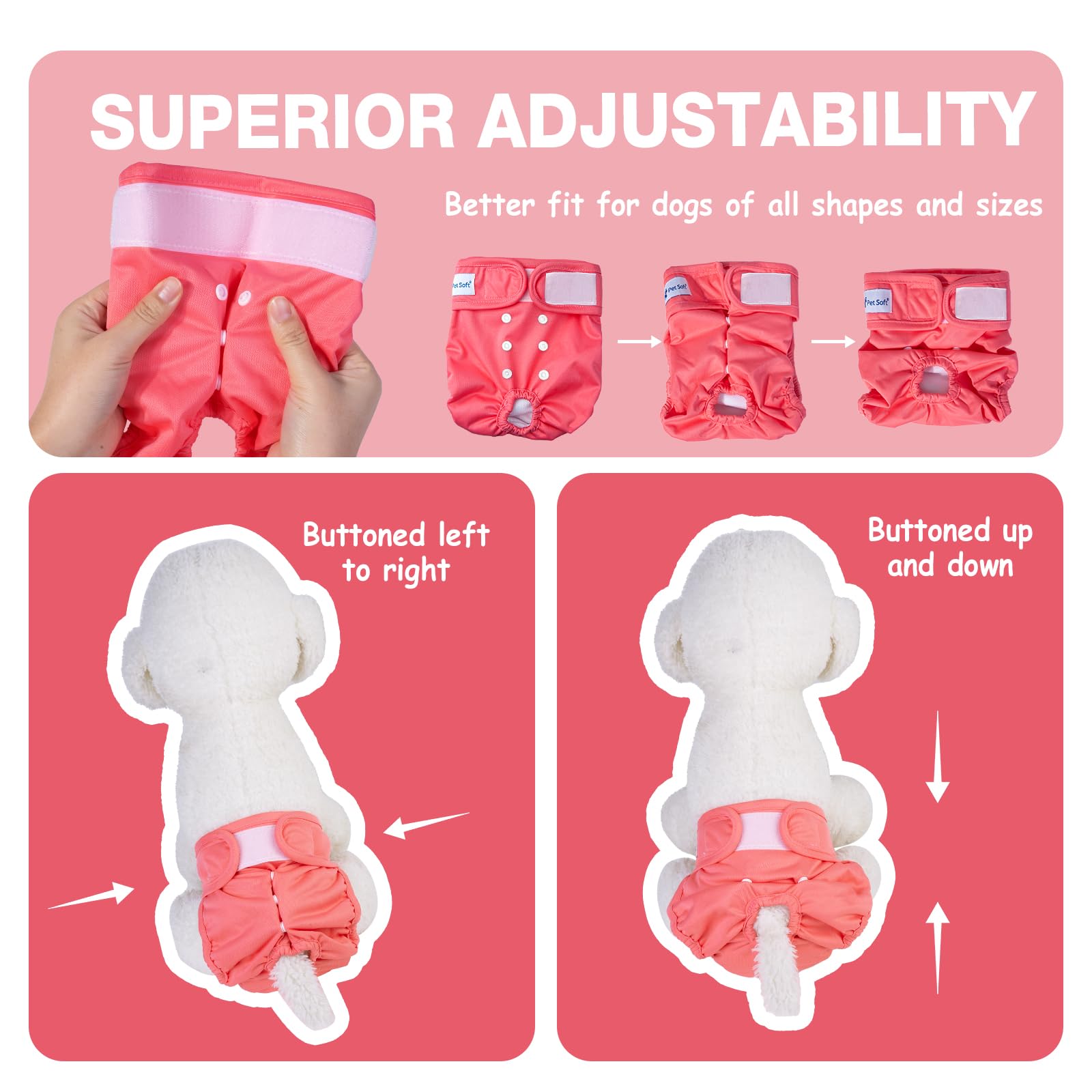 Pet Soft Pañales Perro Hembra, Pañales Lavables para Perros, 3 Paquetes de Braga para celo Perras (Sólido, L)