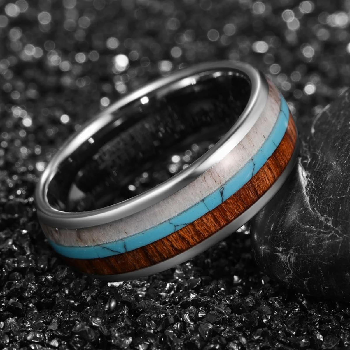 Anillos de Boda de Piedra Turquesa Verde de astas para Hombres Anillo de carburo de tungsteno para Hombres de cúpula de Alta pulima