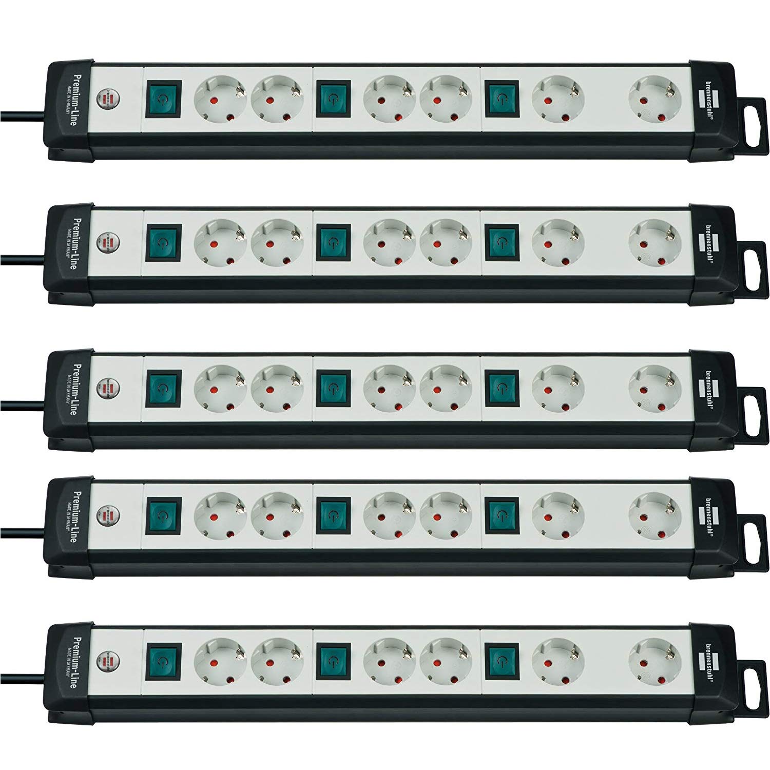 Brennenstuhl Premium Line - Ciabatta elettrica a 6 prese, con 3 interruttori e cavo da 3 m, angolo di 45°, colore: Grigio