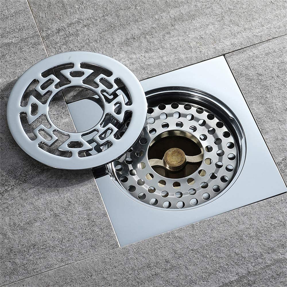 Siphon de sol de douche, siphon de douche for machine à laver, siphon de sol carré de 4 pouces en laiton chromé siphon de sol de douche avec grille de couvercle amovible, siphon de douche de salle de