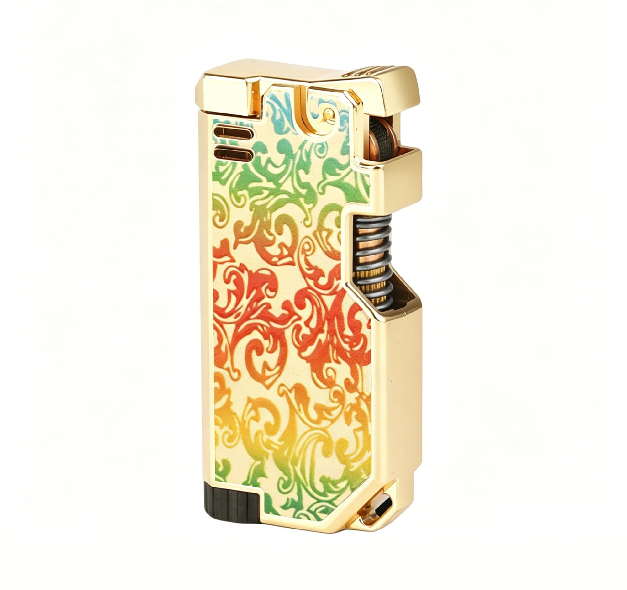 Retro Metal Lighter, Refillable Butane Lighters with Antique Crank Wheel(Gold9)