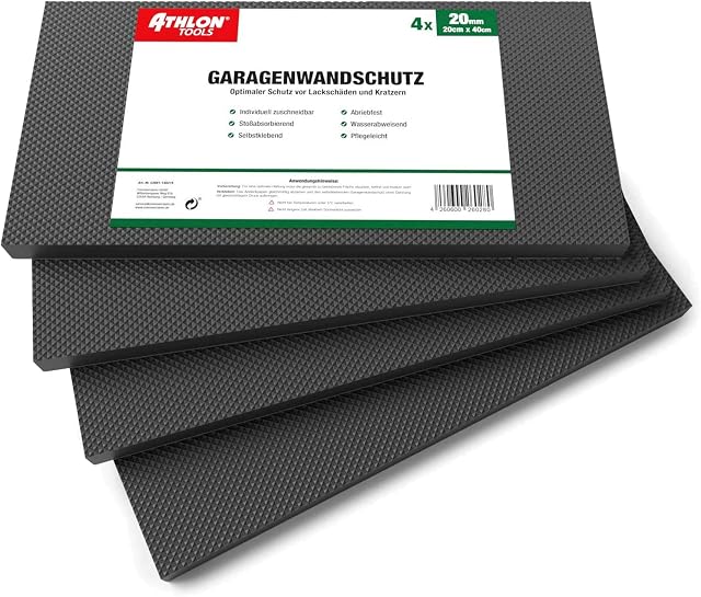 ATHLON TOOLS MaxProtect Premium 4 x samoprzylepna ochrona ściany garażowej, 40 x 20 x 2,0 cm, ochrona przed uderzeniami, ochrona krawędzi drzwi (czarny)