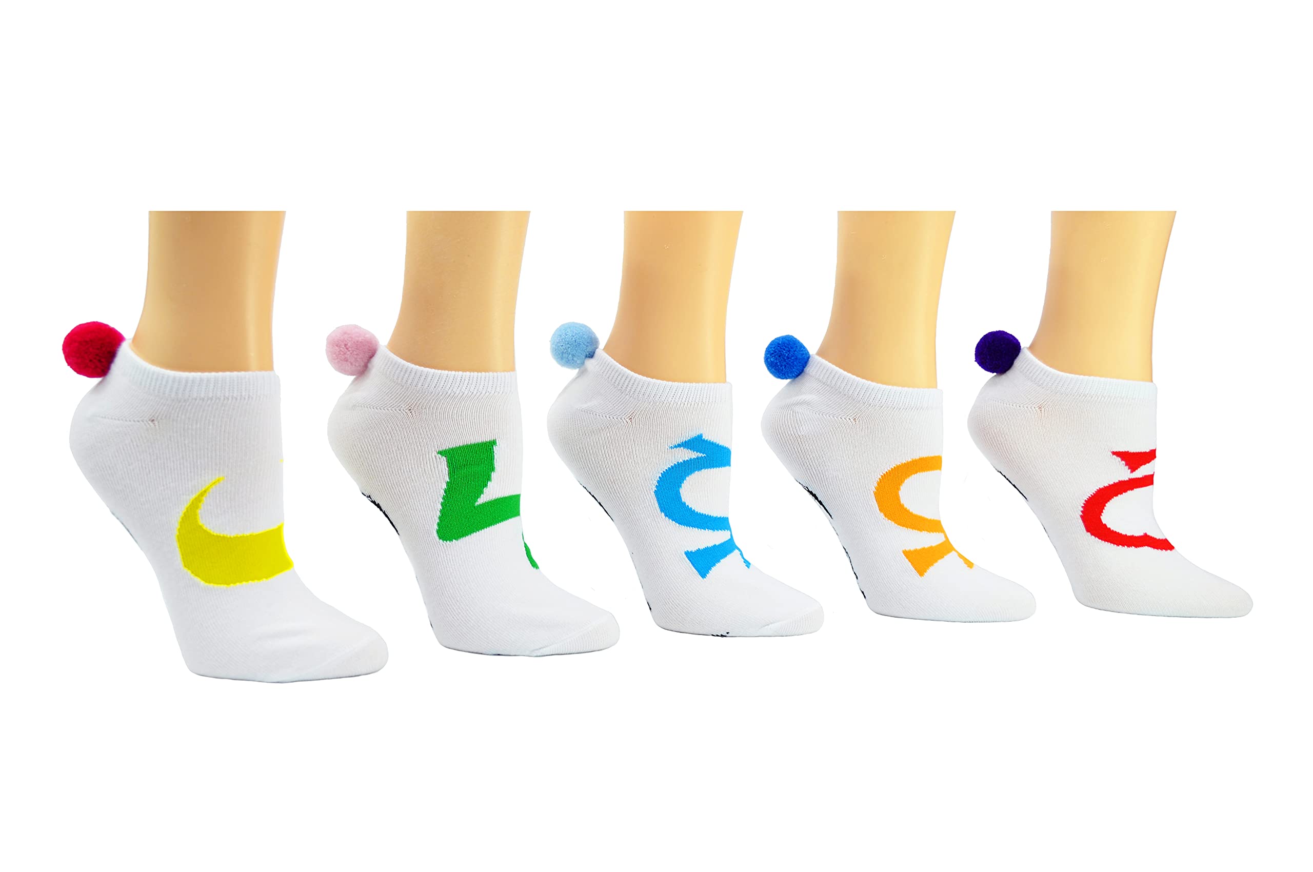 Sailor Moon Pom Pom Socks (5 Pair) - Women's Cosplay Lowcut Socks - Fits Shoe Size: 4-10 (Ladies)