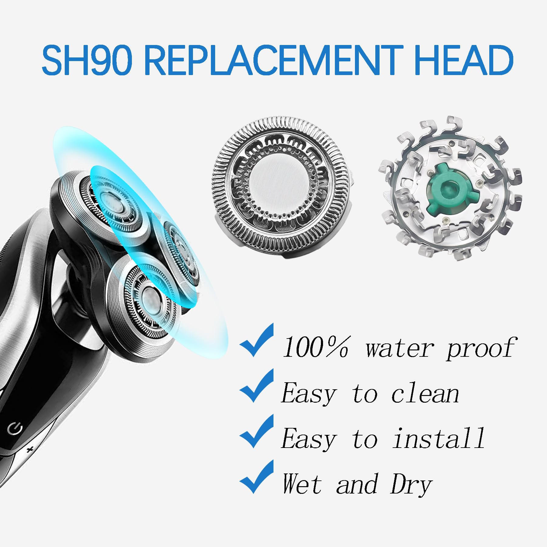 3 pezzi di ricambio SH90/72, compatibile con le testine Philips serie 9000, asciugatrici e accessori per shaver bagnate, compatibili con la serie Norelco S7000 S9000 series