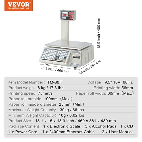 Miniatura 7 de VEVOR Báscula electrónica de computación de precios, básculas digitales de 66 libras, LCD y LED digital para alimentos, frutas, carne, conteo de