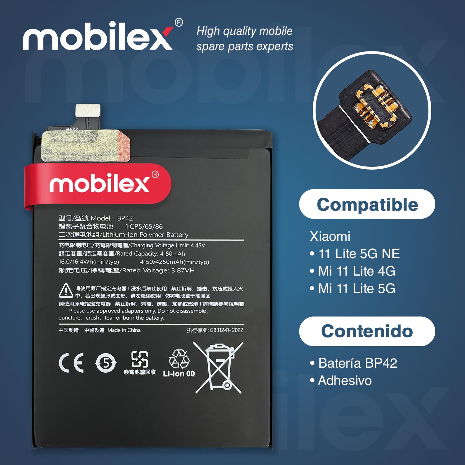 Batteria Al Litio BP42 Per Xiaomi Mi 11 Lite 4G/5G – M2101K9AG, M2101K9R – 4250mAh