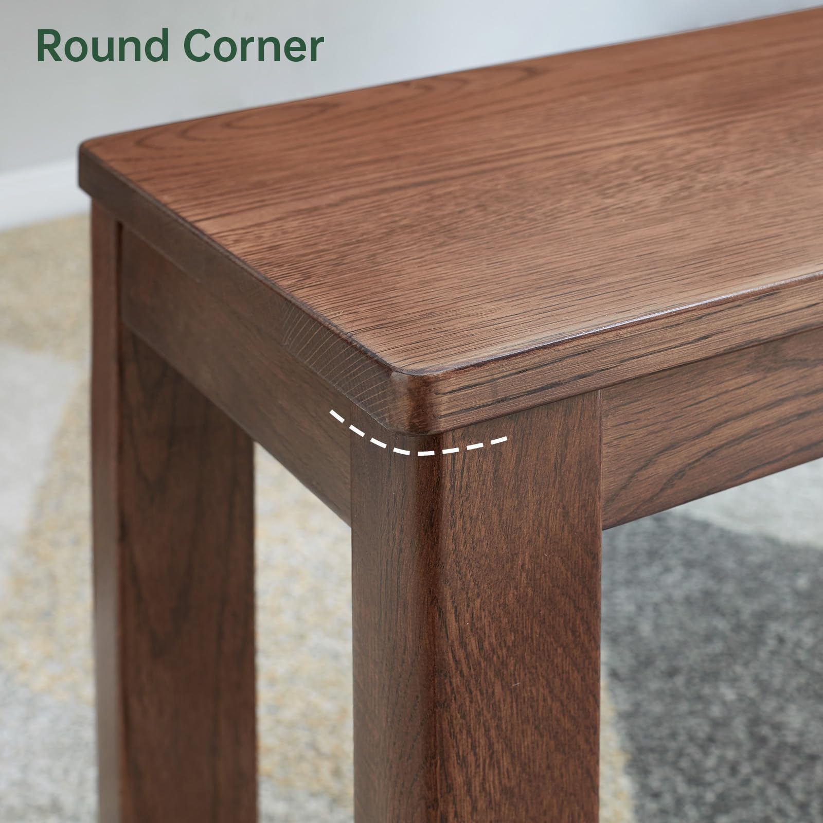 100% Solid Oak Wood Dining Bench, 39.6'' Entryway Bench Extra Chair Seat Long Ottoman with Squre End & Round Corner for Kitchen Living Room Bedroom, Walnut